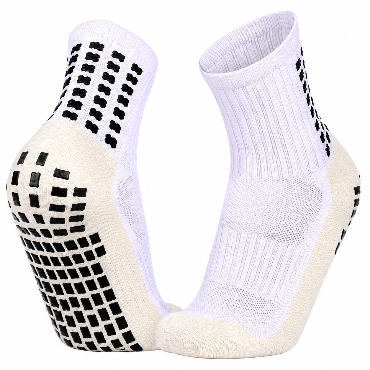 XEOOCE Wandersocken Fußballsocken, Rutschfest, Grip-Sohle, Atmungsaktiv, 1 Paar, Weiß (Packung, Unbekannt) Rutschfest, atmungsaktiv, Kompression, gepolstert
