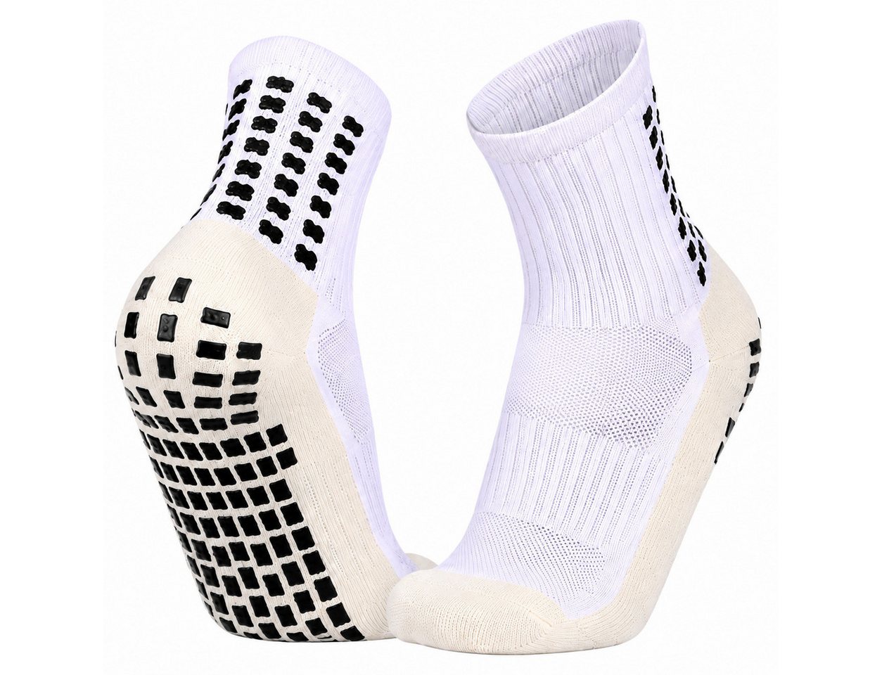 XEOOCE Wandersocken Fußballsocken, Rutschfest, Grip-Sohle, Atmungsaktiv, 1 Paar, Weiß (Packung, Unbekannt) Rutschfest, atmungsaktiv, Kompression, gepolstert