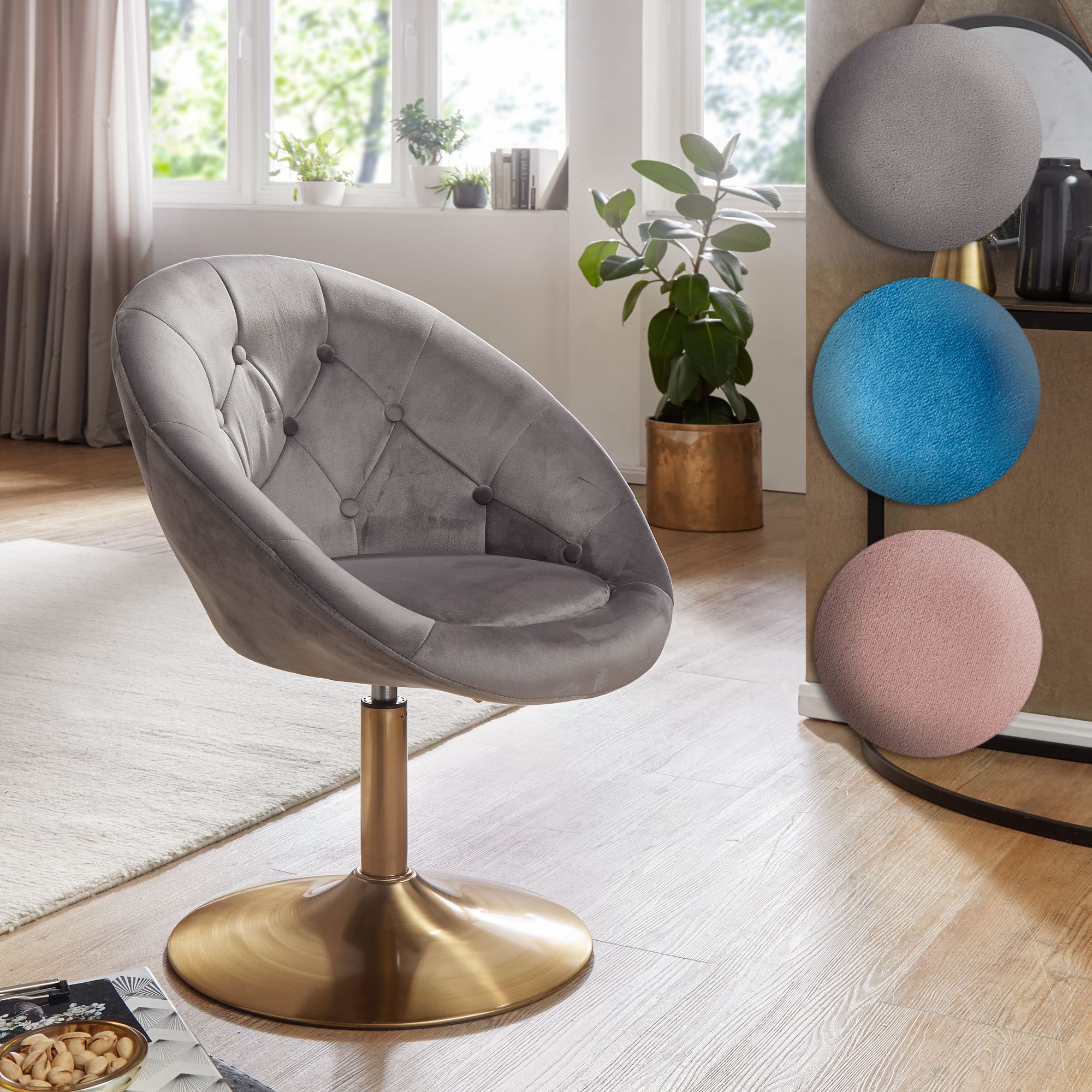 FINEBUY Polsterstuhl FB24201 (Samt Grau / günstig online kaufen