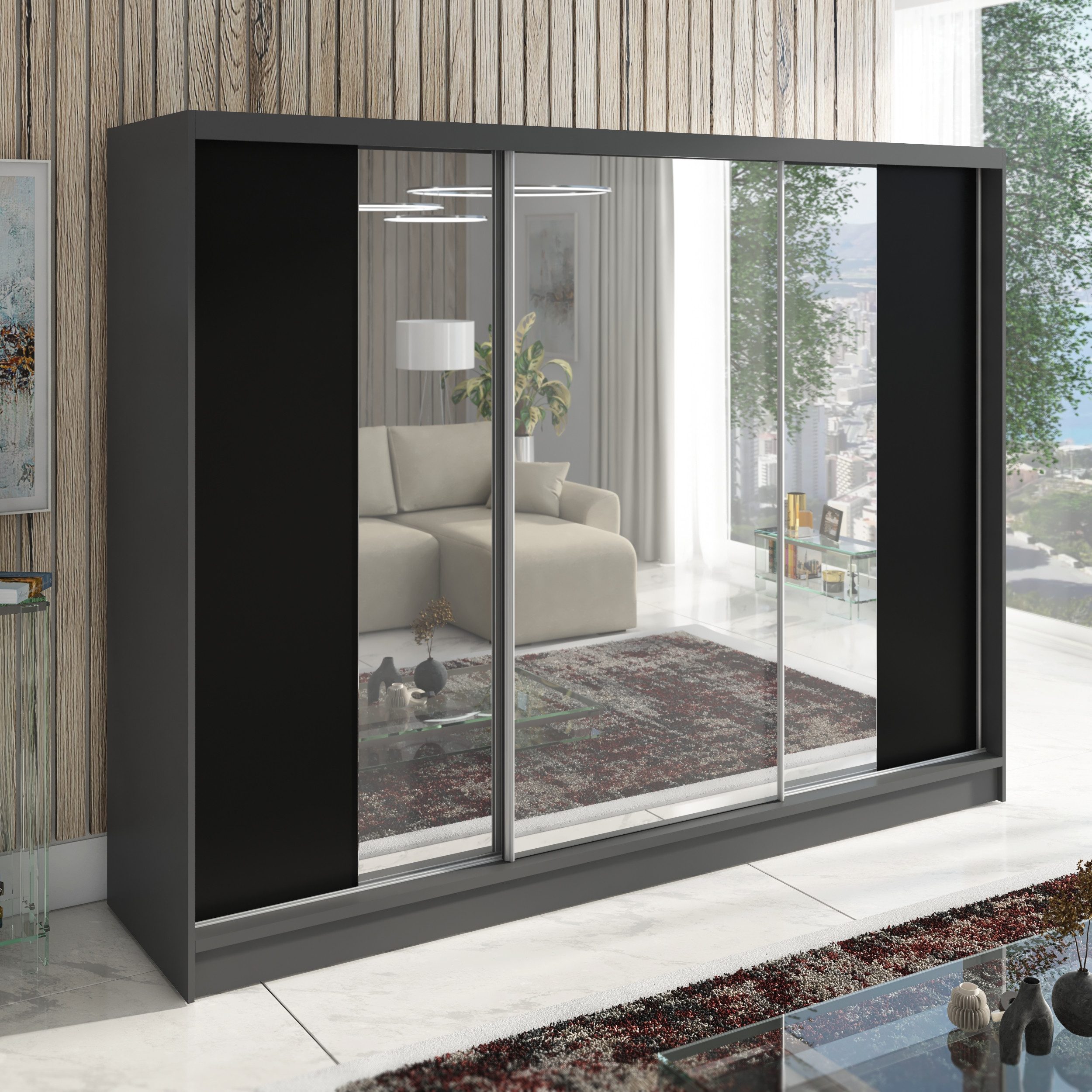 A&J MöbelLand GmbH Schiebetürenschrank VIDA 200 cm 3-türig Schrank mit Schubladen und Spiegel (TOP ANGEBOT! Geräumiger Schrank mit einer Breite von 200 cm und S – Bild 2 von 5