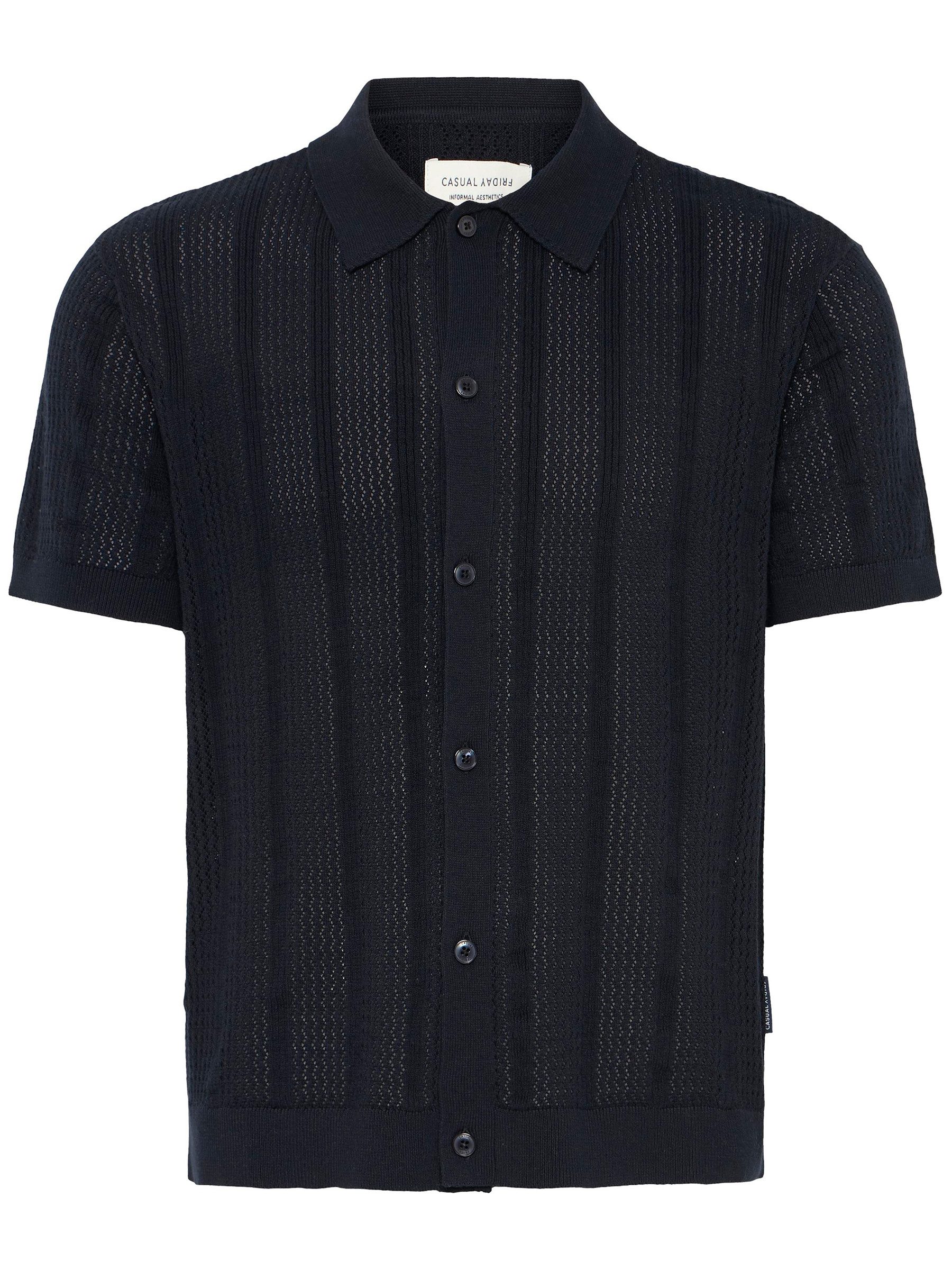 Casual Friday Poloshirt Kurzarm Knopfleiste Strickstruktur Normale Passform für Herren (1-tlg) Baumwolle Normal Fit Rundhals Kurzarm Einfarbig atmungsaktiv
