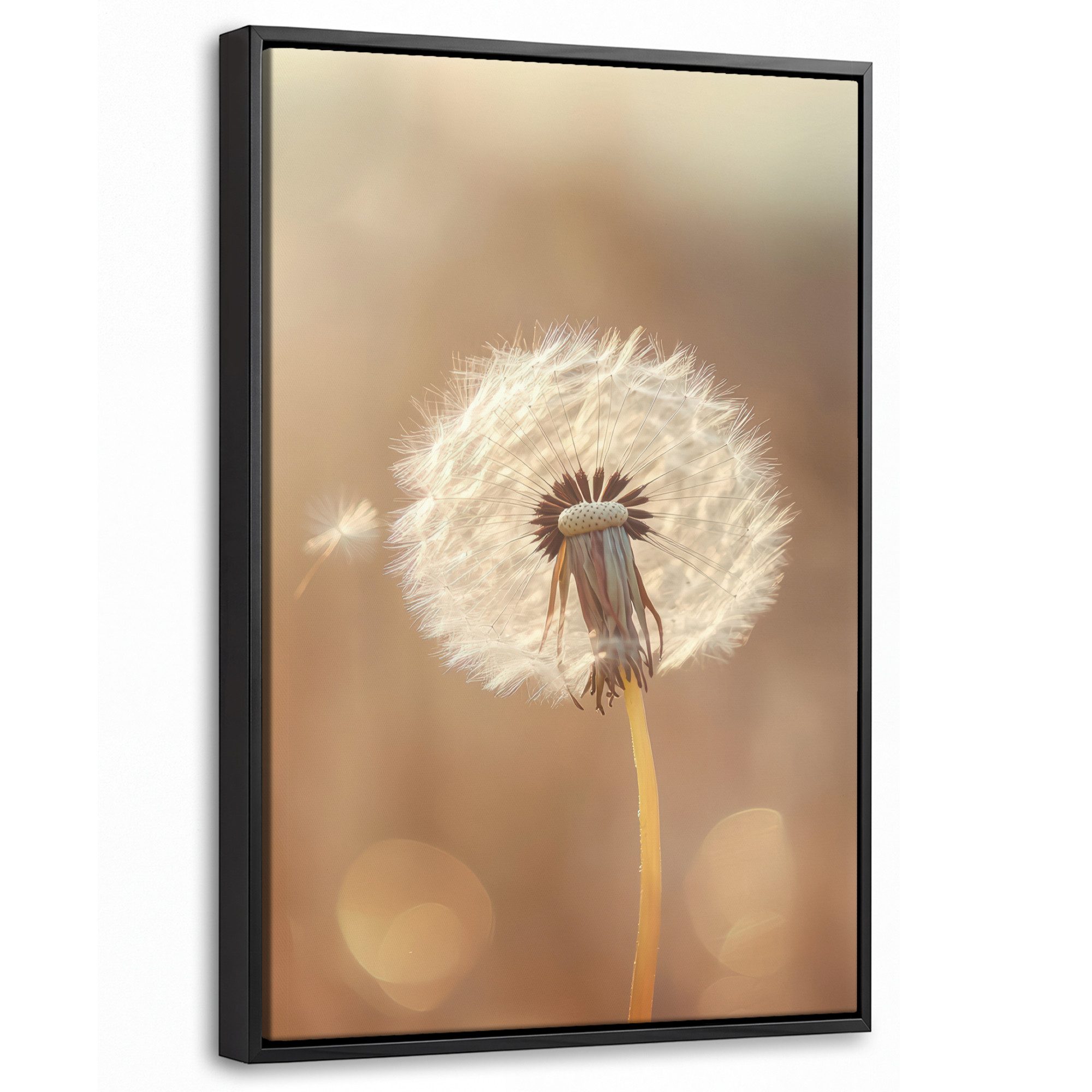 OneMillionCanvasses® Leinwandbild mit Rahmen - Löwenzahn - Beige - Natur - Blume, Fotodruck (1 St), Deko für Wohnzimmer Schlafzimmer Küchen 40x60cm