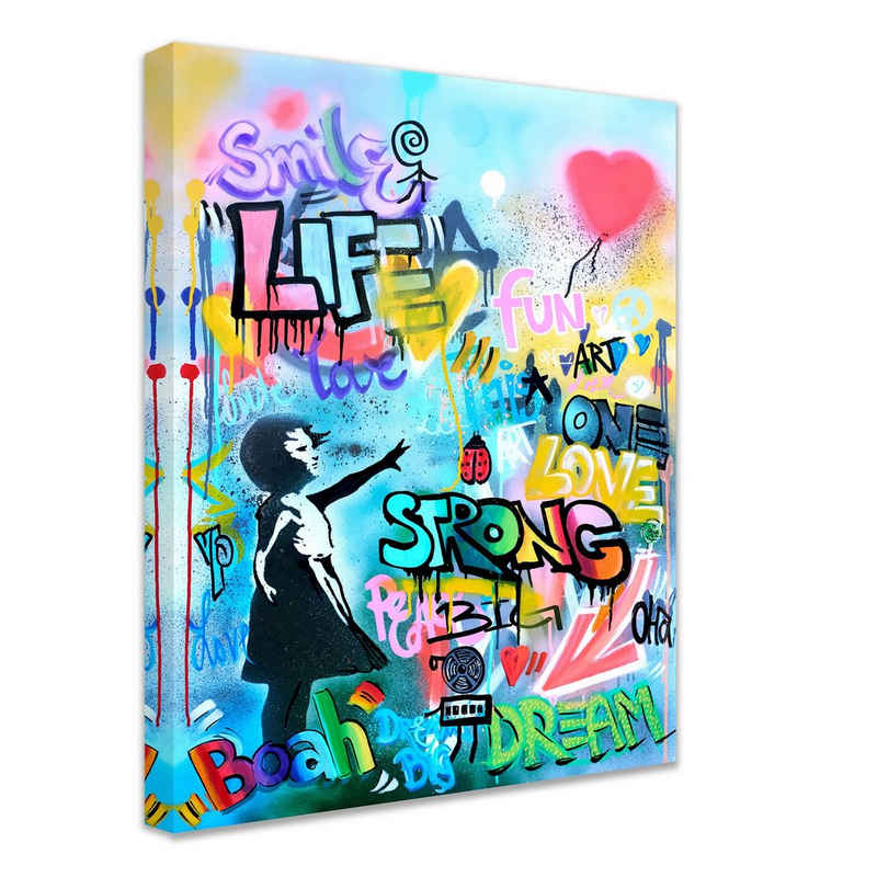 Leinwando Gemälde Leinwandbild / Banksy Mädchen mit Herz - Strong / Street Art Graffiti Gemälde fertig und bereit zum aufängen in versch- Größen