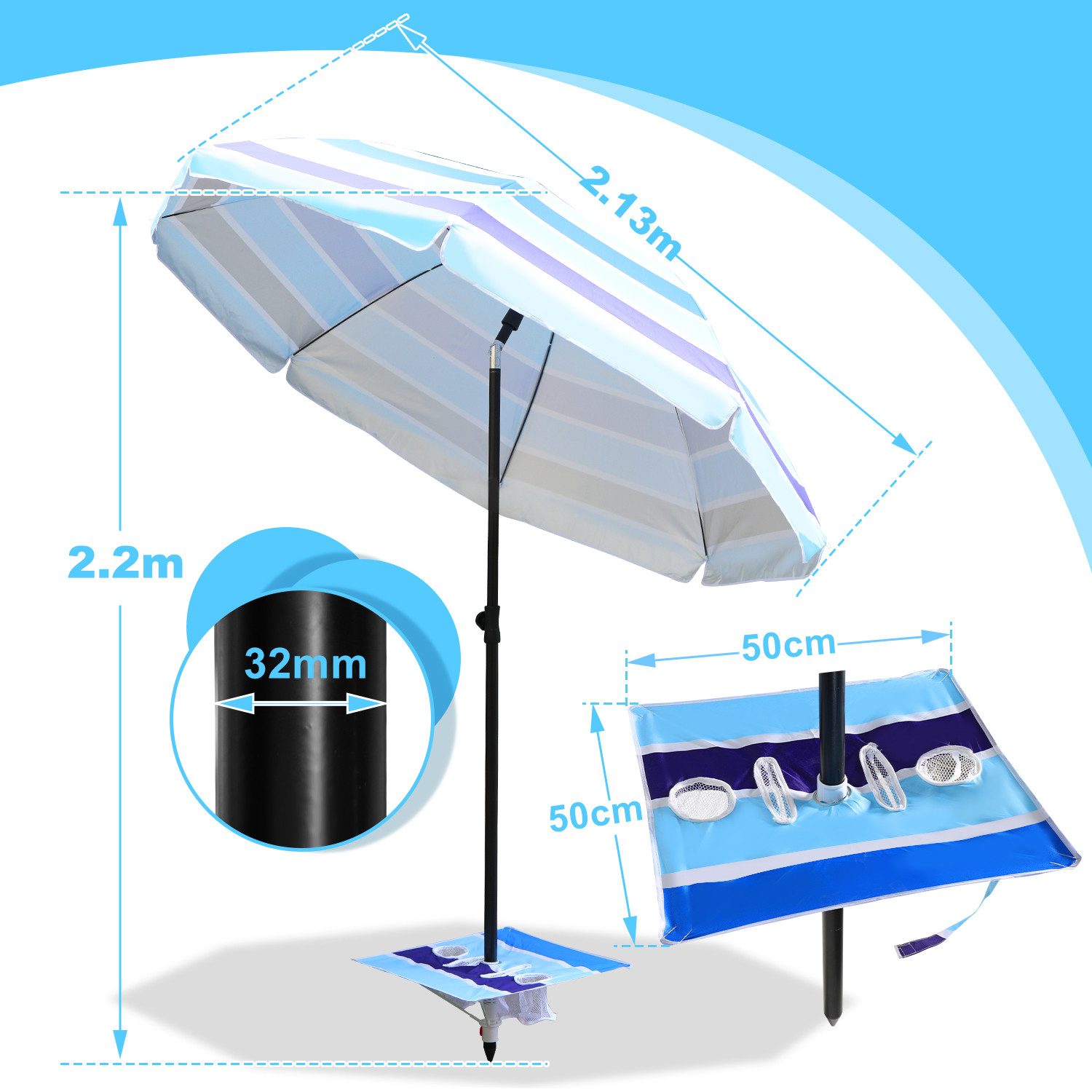 Clanmacy Sonnenschirm Gestreifter Strandschirm 210cm UV günstig online kaufen
