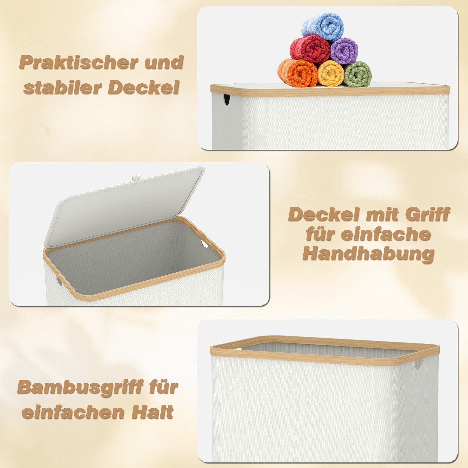 Lumkudos Wäschekorb 160L Wäschekorb mit Deckel, Abnehmbare Wäschesack, Groß günstig online kaufen