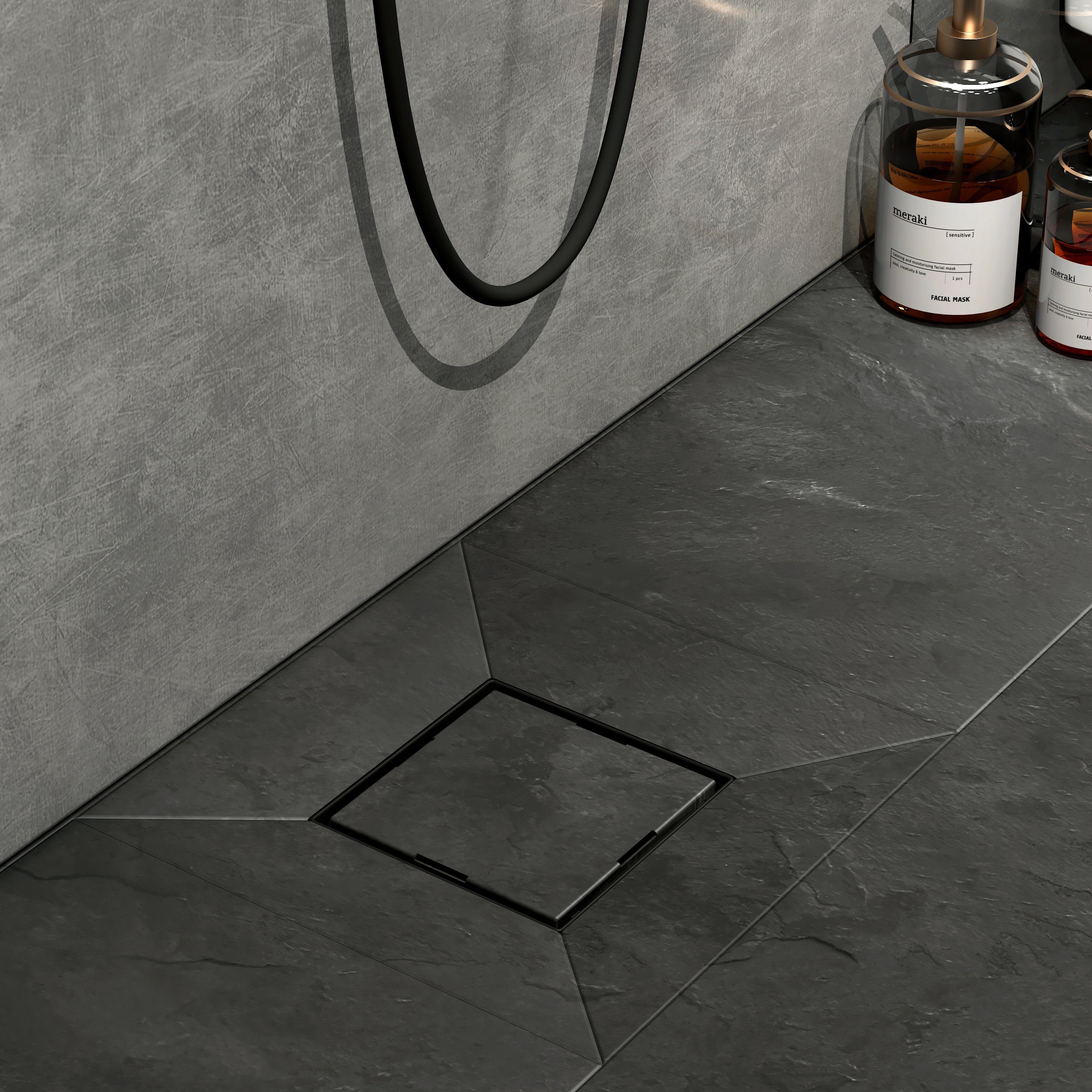 EMKE Duschrinne Edelstahl Bodenablauf Quadratischer Duschrinne 2 in 1 Komplettset, Mit Bodenablaufabdeckung, Geruchsverschluss, Haarsieb,und Siphon