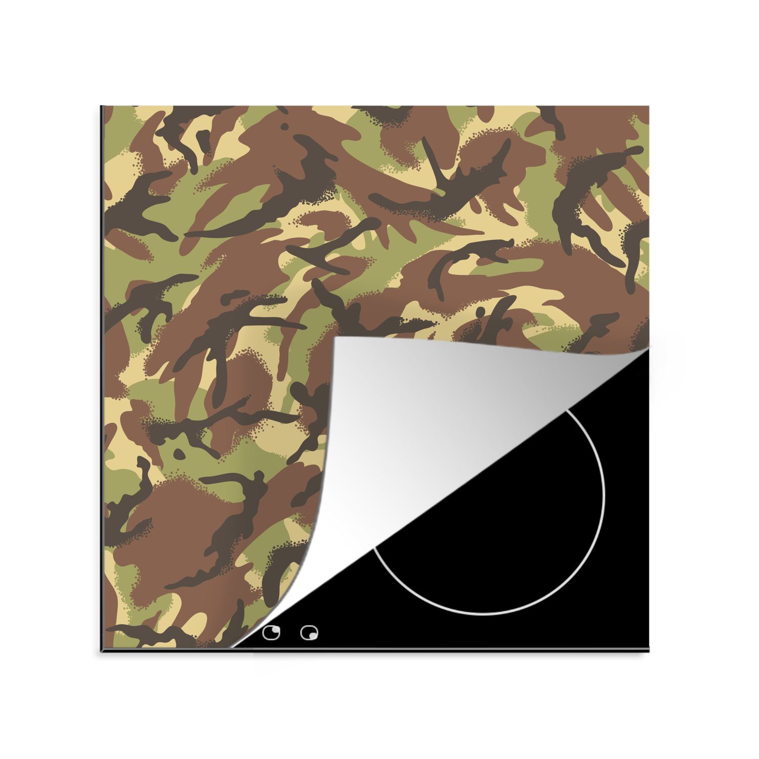 MuchoWow Herdblende-/Abdeckplatte Camouflage-Muster in natürlichen Farben, Vinyl, (1 tlg), 78x78 cm, Ceranfeldabdeckung, Arbeitsplatte für küche