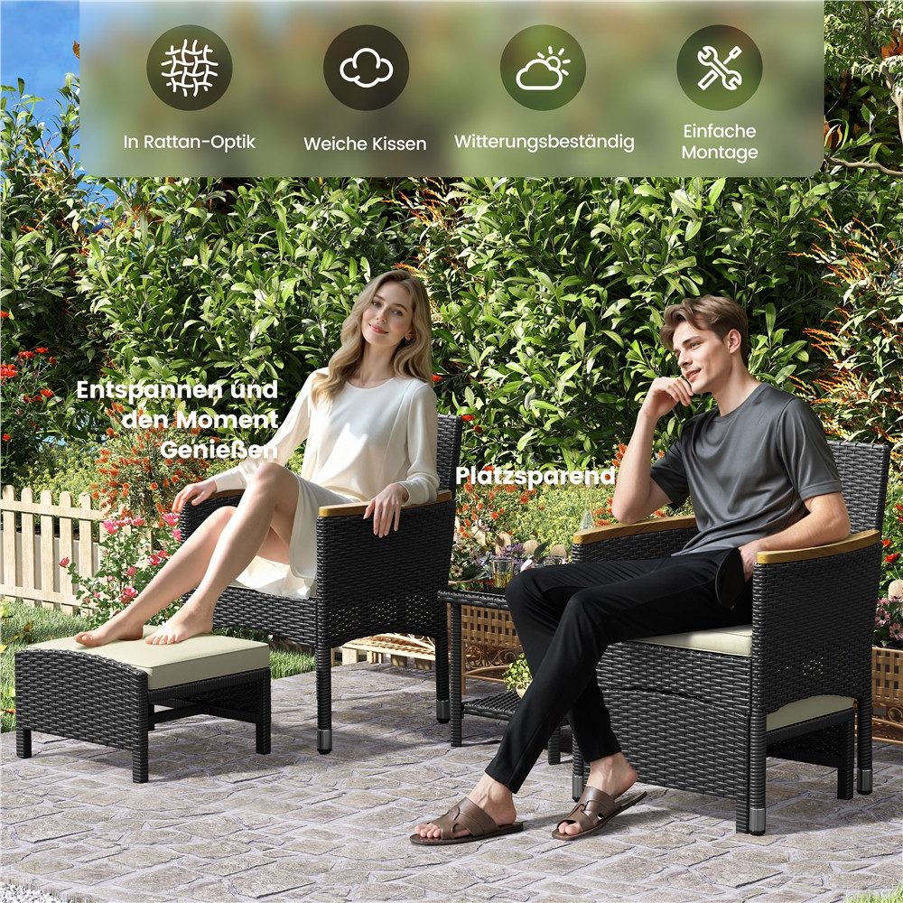 Yaheetech Gartenlounge-Set 5er Garten-Set in Rattan-Optik, mit 2 Sessel & 2 Fußhocker & 1 Kaffeetisch für Garten/Hof/Balkon – Bild 5 von 5