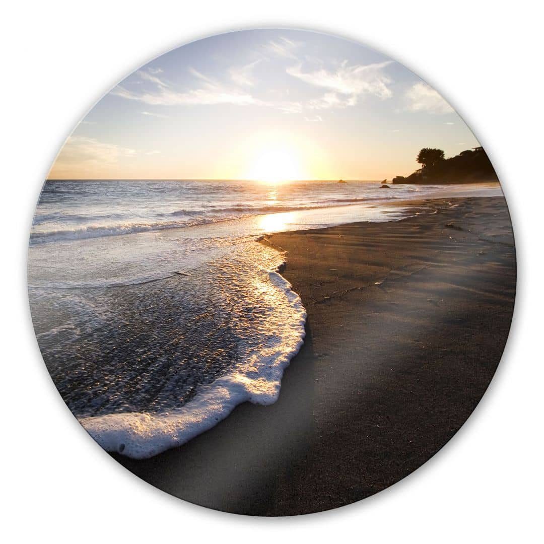 K&L Wall Art Gemälde Glas Wandbild Rund Glasbild Sonnenuntergang am Meer Urlaub, Wandschutz Deko Bilder