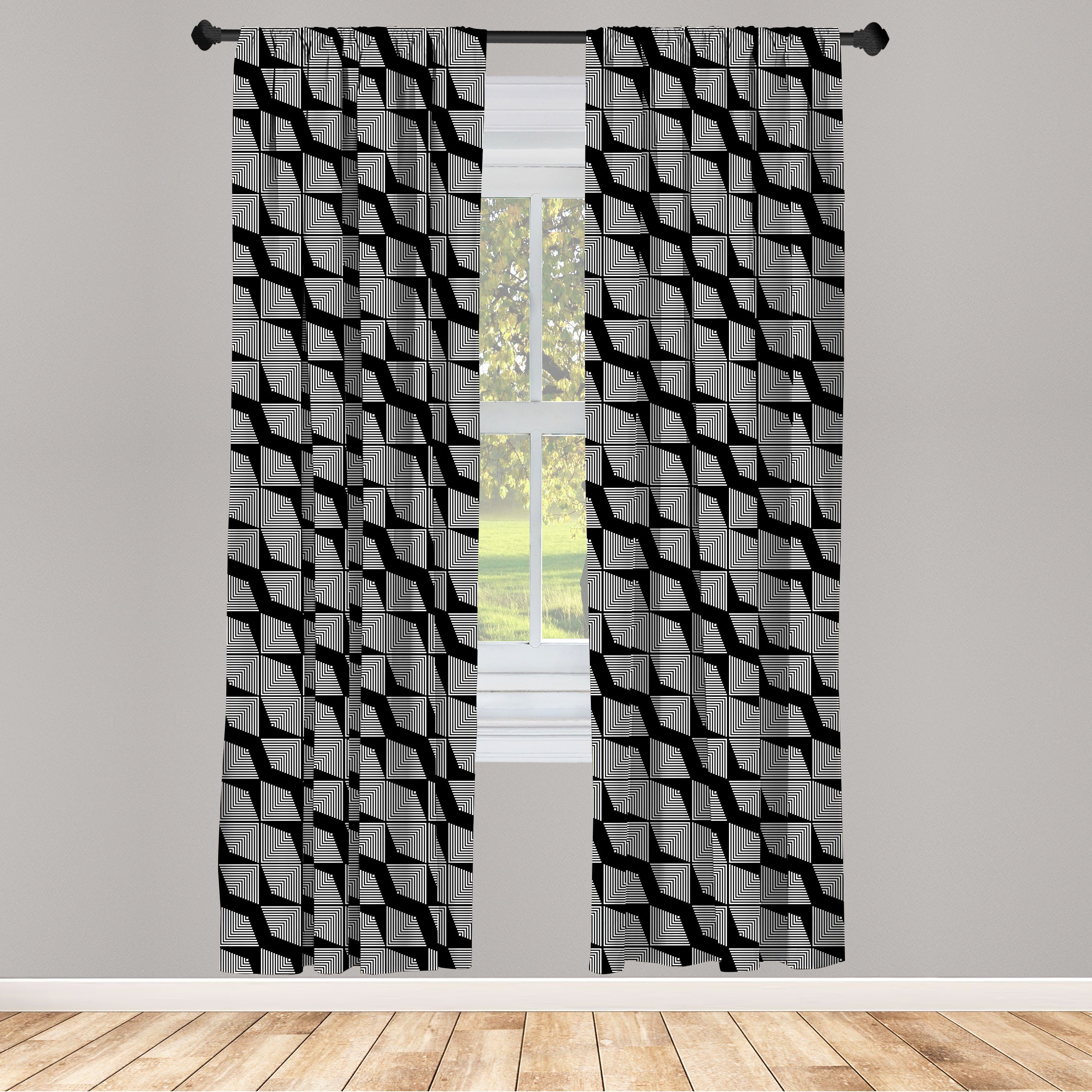 Gardine Vorhang für Wohnzimmer Schlafzimmer Dekor, Abakuhaus, Microfaser, Abstrakt Monochrome Geometrische Kunst