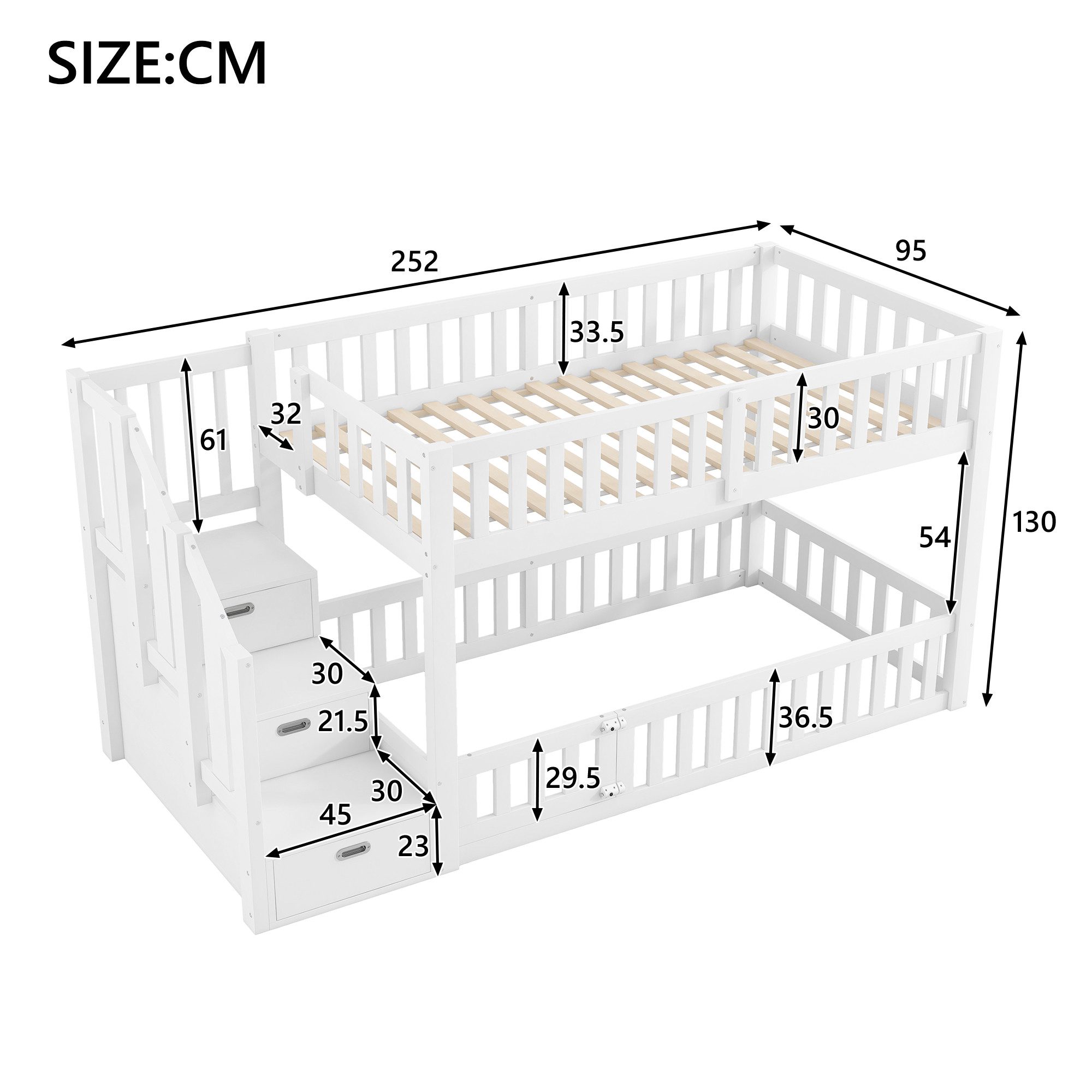 Merax bunk bed (loft bed, youth bed, bunk bed, 1-piece), solid wood bed, children's bed 90x200cm with stairs, storage space, railing & door