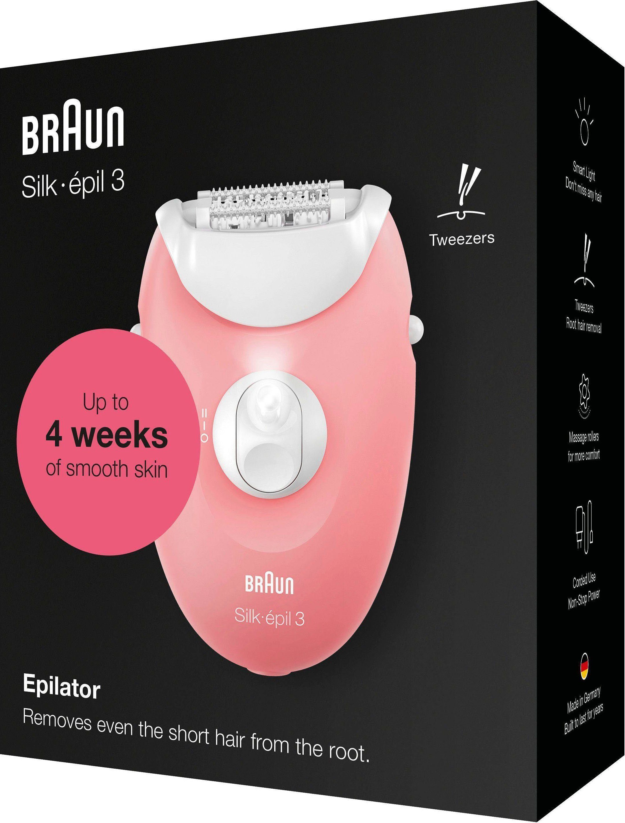 Braun Epilierer 3 Smartlight-Technologie Silk-épil 3-176, 20-Pinzetten-System,