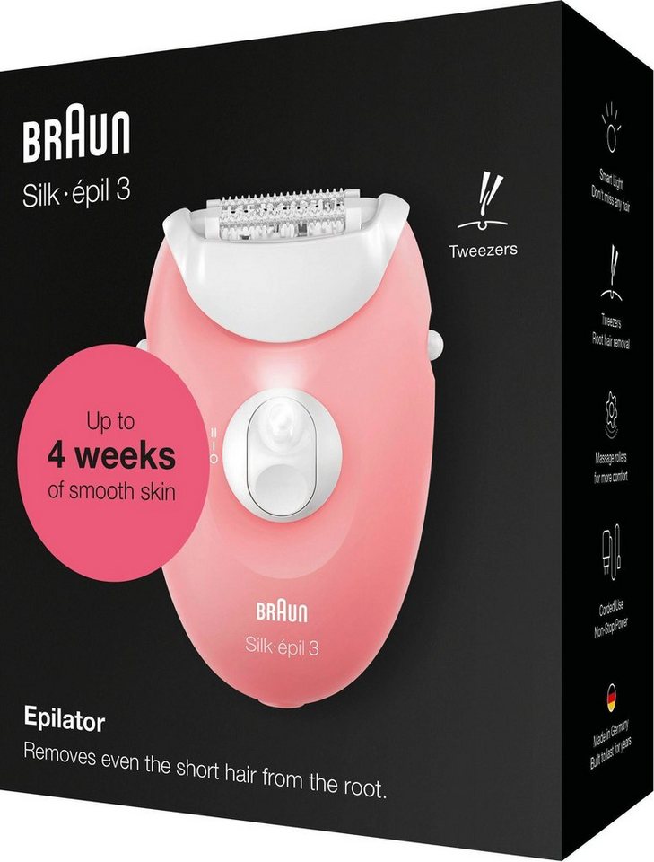 Braun Epilierer Silk-épil 3 3-176, 20-Pinzetten-System, Smartlight- Technologie