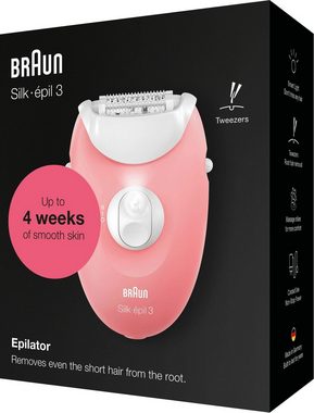 Braun Epilierer Silk-épil 3 3-176, 20-Pinzetten-System, Smartlight-Technologie, Massagerollenaufsatz
