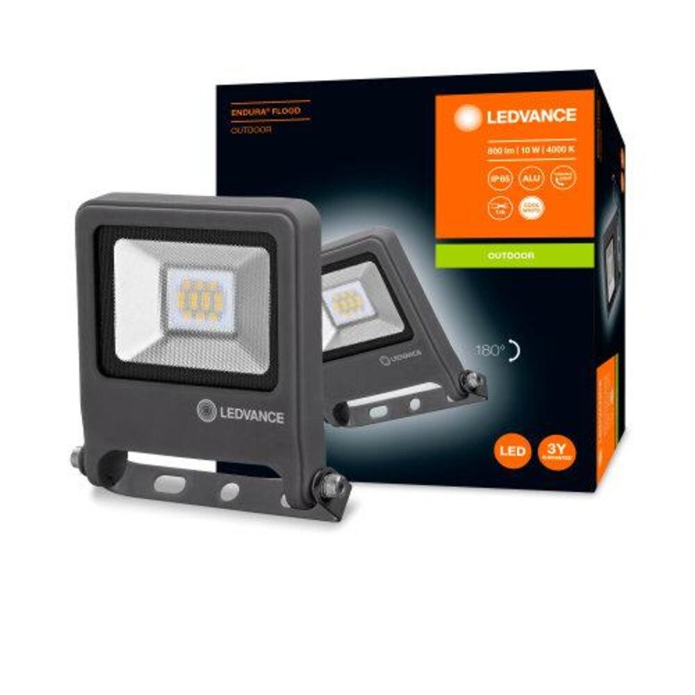 Ledvance Gartenstrahler Aluminum, 10W, kaltweiß, 800lm, IP65, wassergeschützt, G, 4000K, 120°, wassergeschützt, kaltweiß