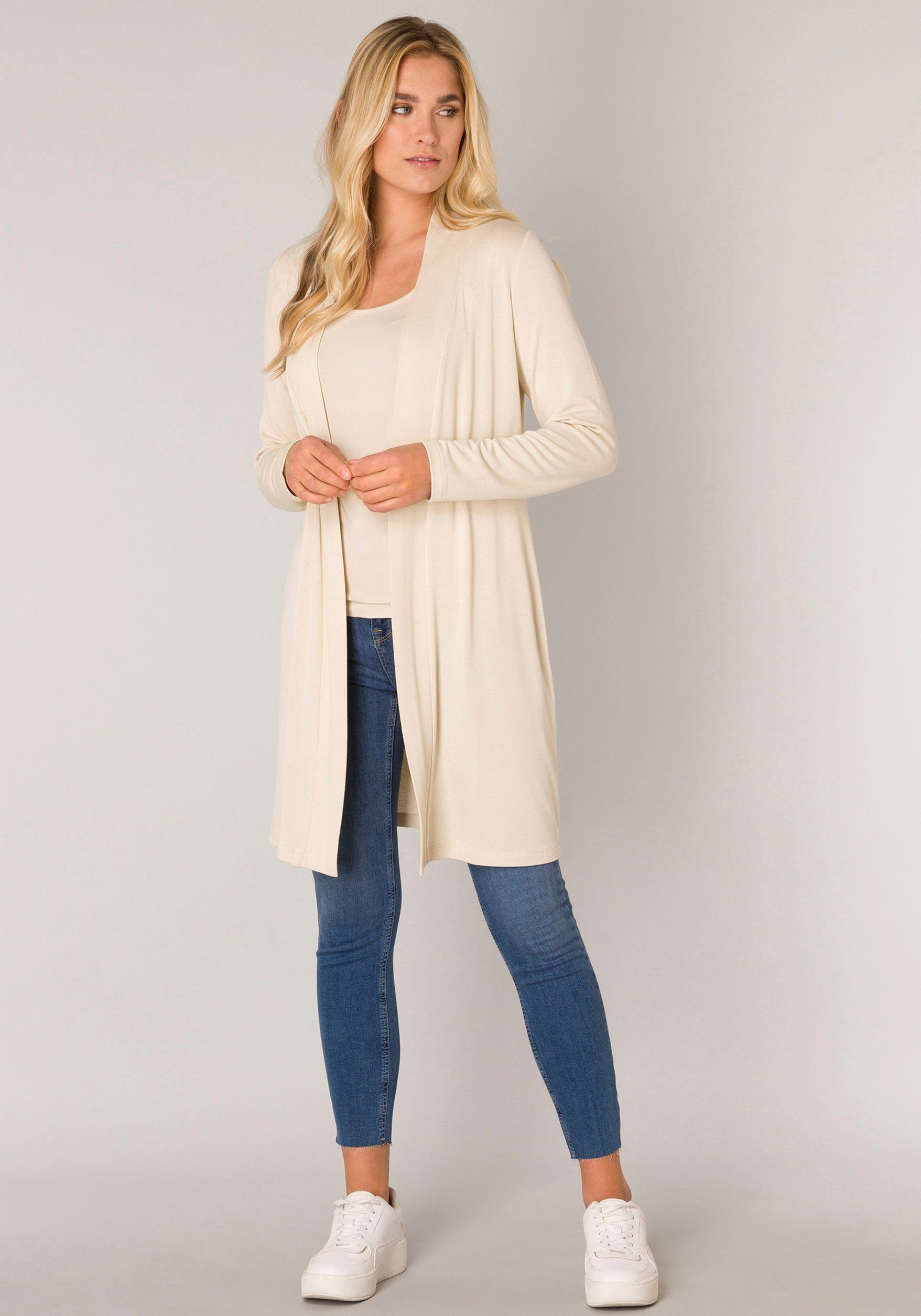 Long Yayla lang und Base Level Longstrickjacke Bequem light beige geschnitten