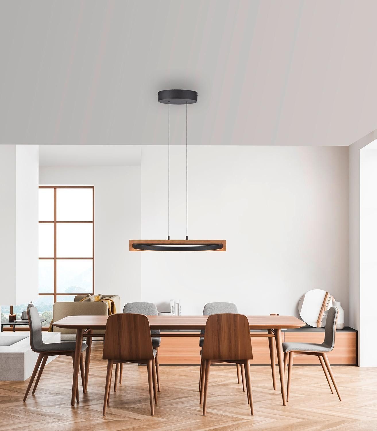 MONDO LED Pendelleuchte FAMERA, 2-flammig, Braun, Schwarz, Eichenholz, Anpassung der Farbtemperatur, Dimmfunktion, LED fest integriert, Metall, Höhenverstellbar, mit Fernbedienung, Ø 50 x H 200 cm