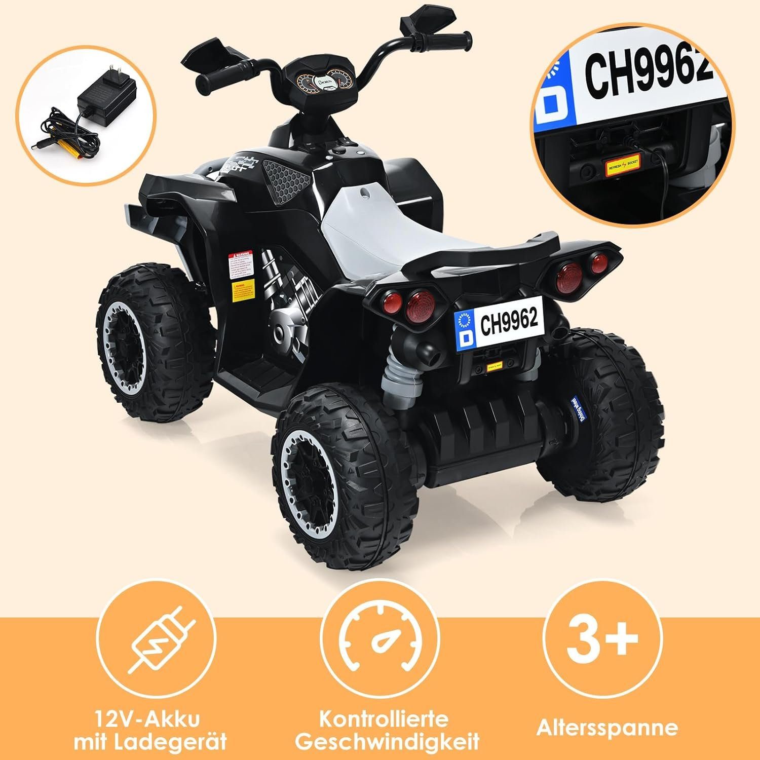 KOMFOTTEU Elektro-Kinderquad Kinderfahrzeug Elektroauto, mit LED-Scheinwerfern, Musik & Hupe