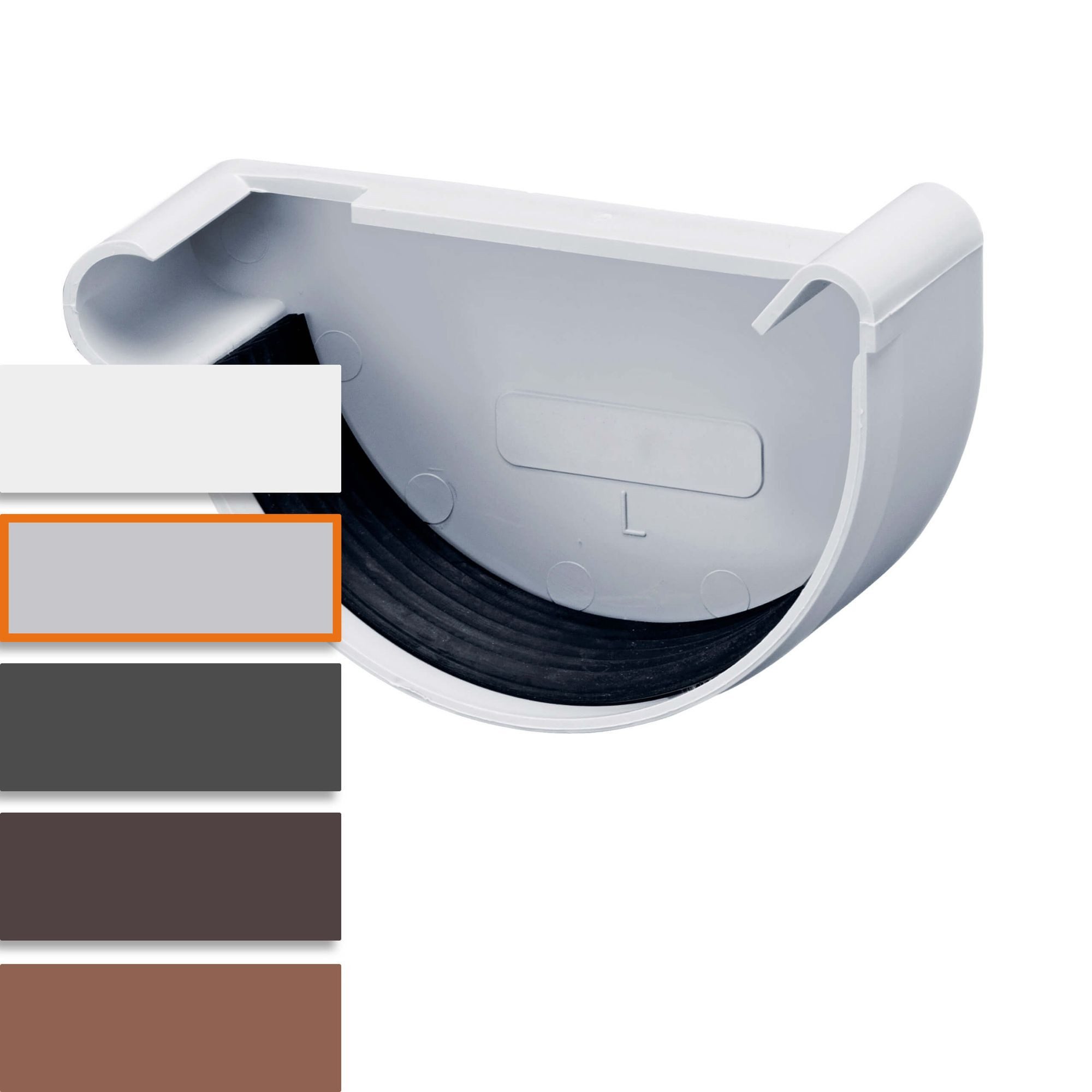 INEFA Dachrinne Rinnenendstück halbrund, NW 100. links, 1-St., Dachrinnen, Kunststoffrinne für Gartenhaus, Gewächshaus - Endstück