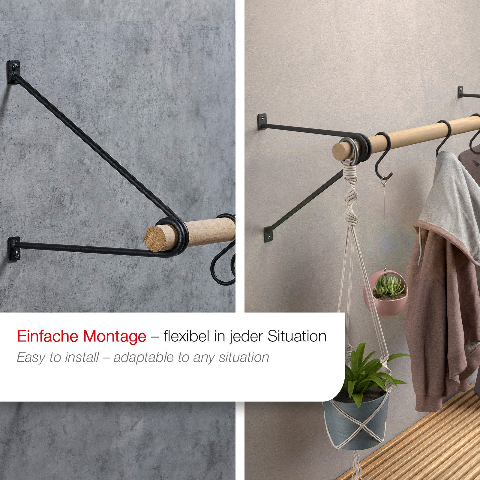 SO-TECH® Wandgarderobe 260 x 250 mm mit Ø 30 mm Kleiderstange aus Holz (Spa günstig online kaufen