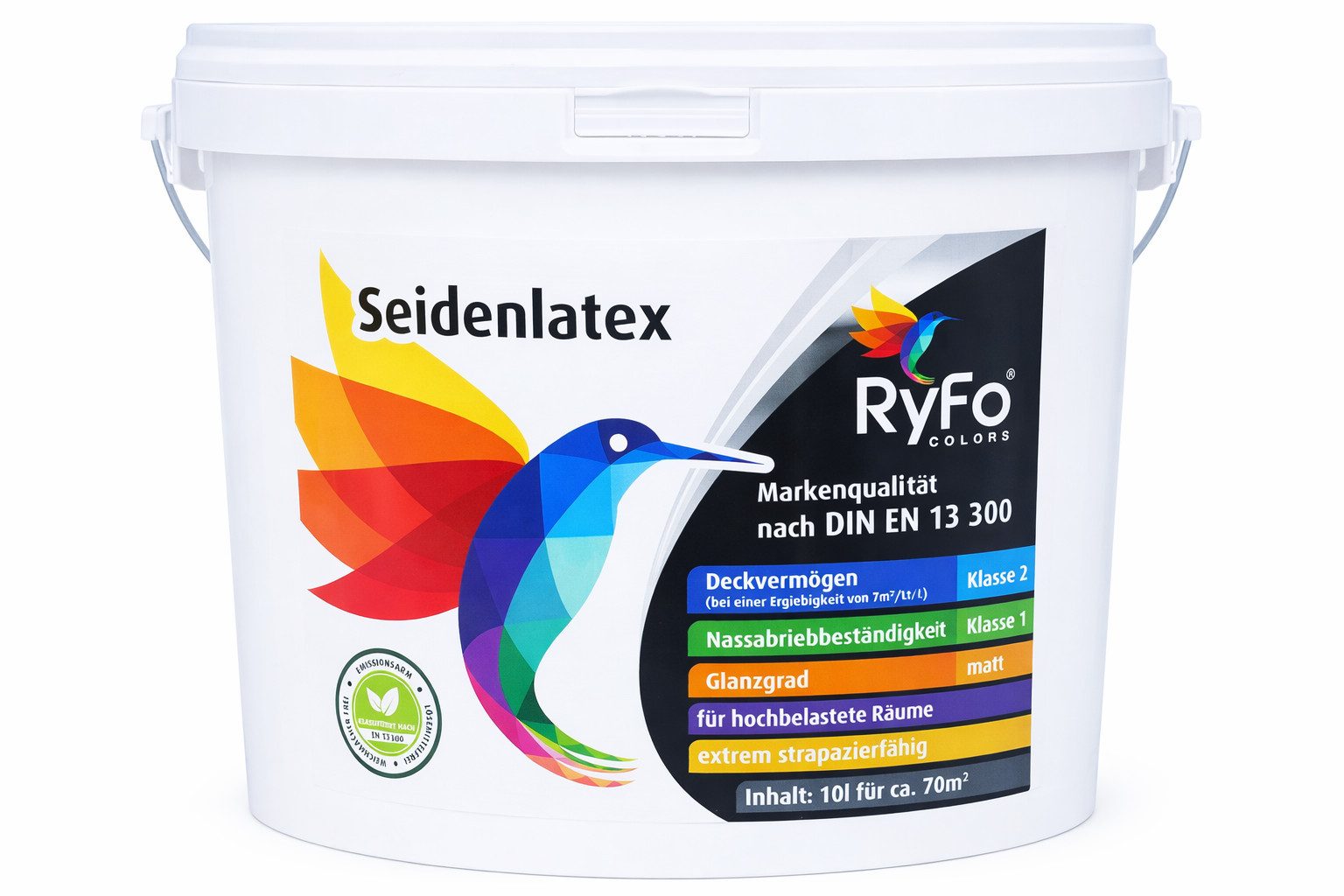 RyFo Colors Wand- und Deckenfarbe Seidenlatex weiß, 1 L reicht für ca. 8 m², Hohe Reinigungsfähigkeit,diffusionsfähig,strukturerhaltend,geruchsarm