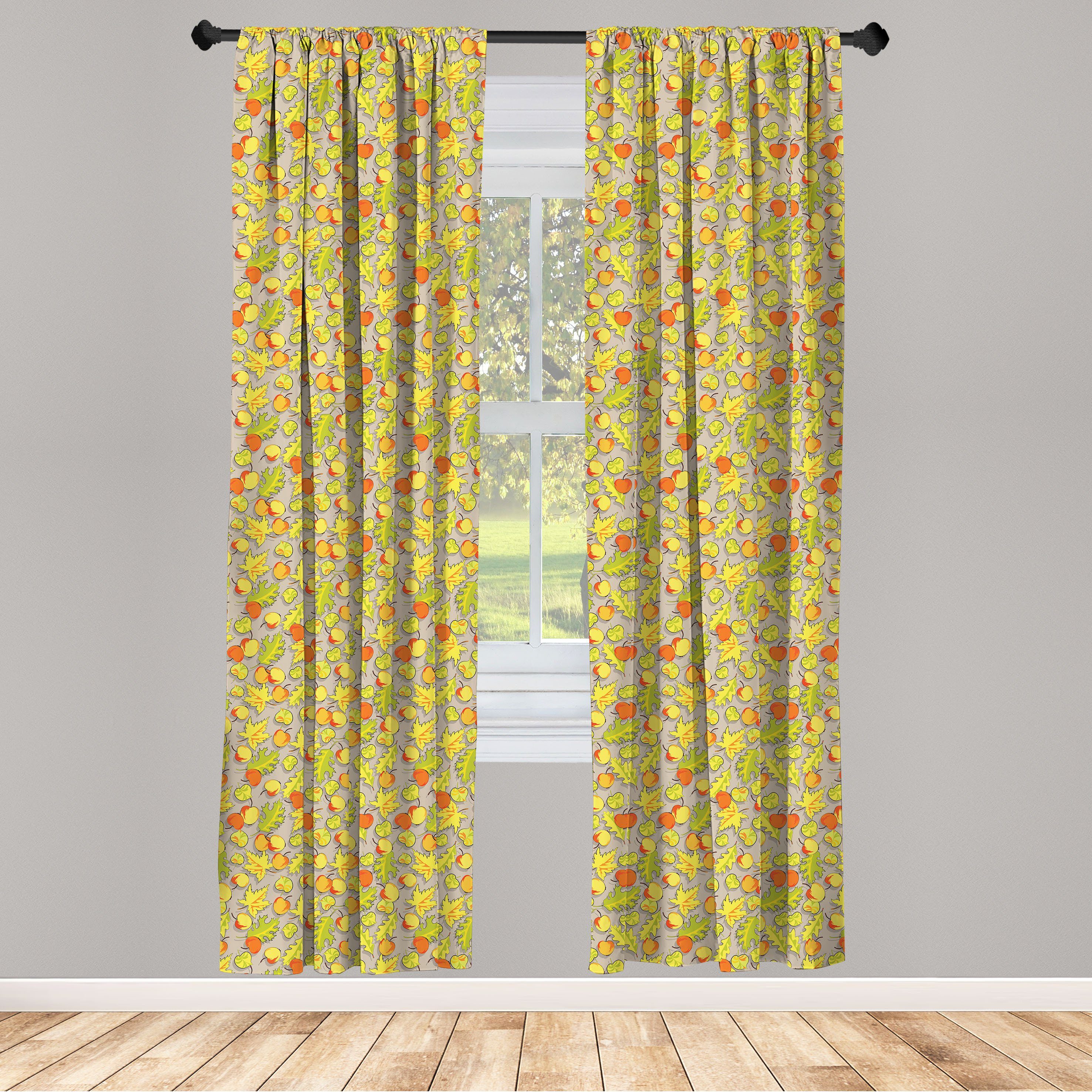 Gardine Vorhang für Wohnzimmer Herbst Äpfel Dekor, Schlafzimmer Abakuhaus, Natürlich Microfaser, Blätter entlang