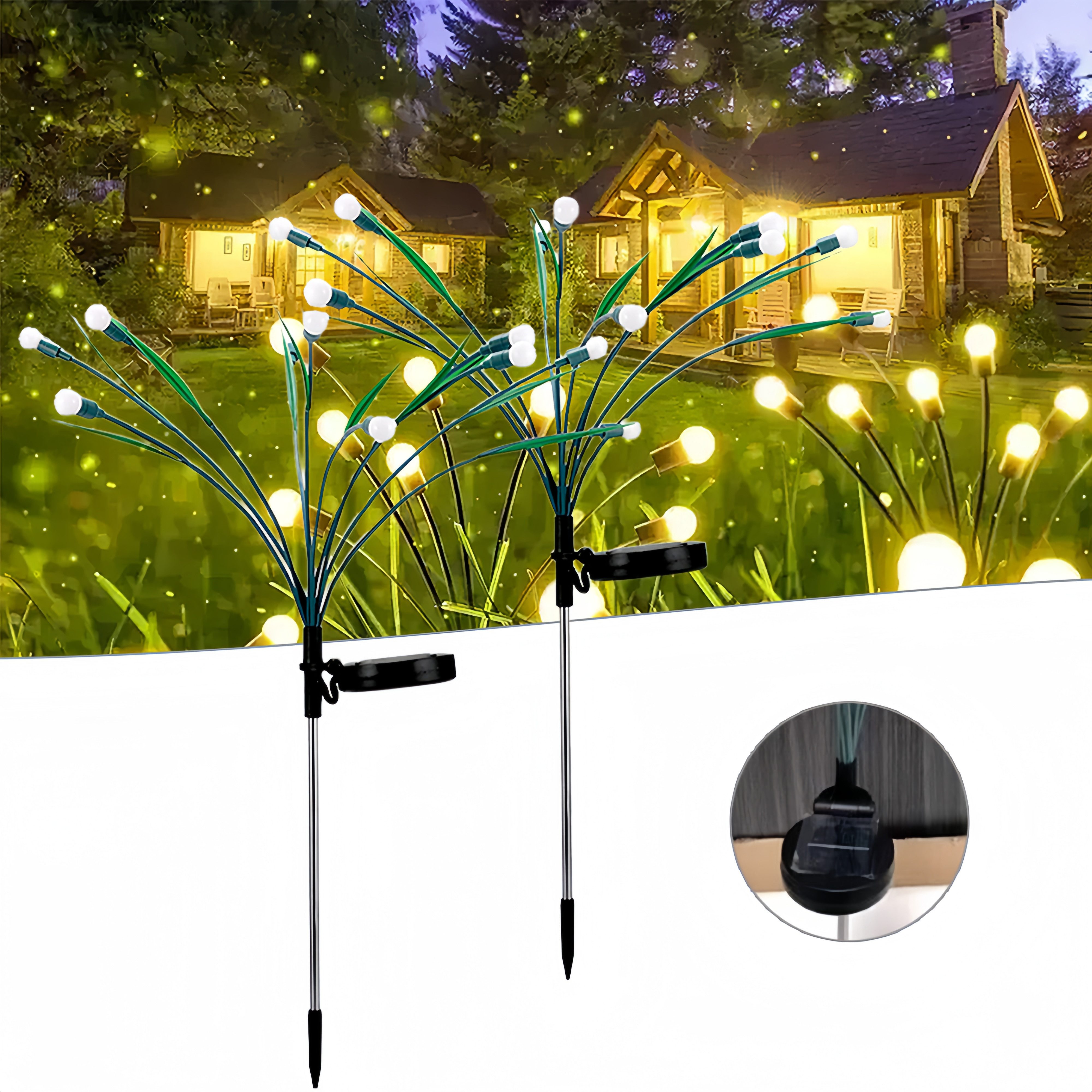 BlingBin LED-Lichterkette Solar Gartenleuchten Glühwürmchen Leuchte Rasenlicht LED Solarlampen, 10-flammig, Rasenlampe 10 LEDs Solar Firefly Lights wasserdichte Außendekorationen
