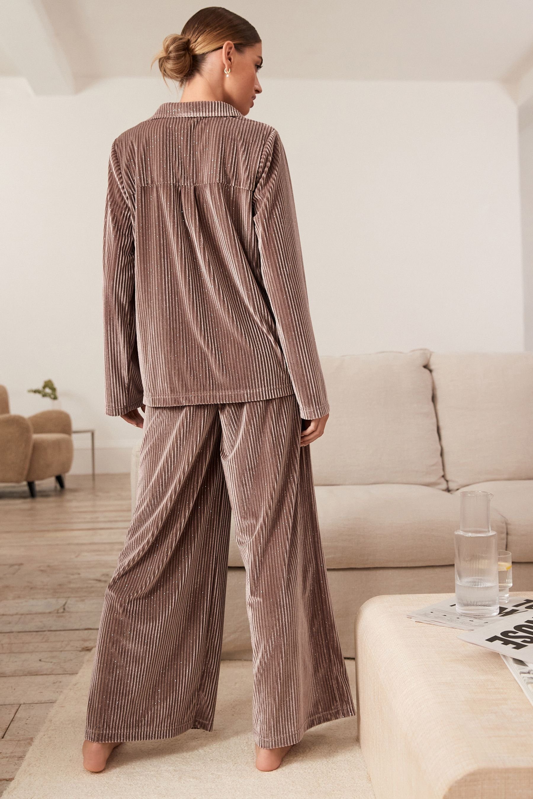 Next Pyjama Glitzernder Schlafanzug geknöpft tlg) (2 Plisséfalten, mit