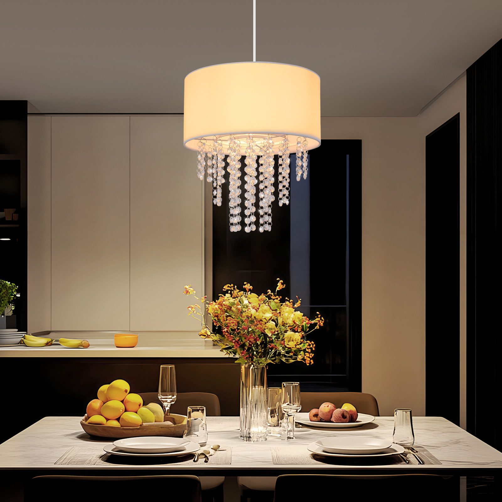 ZMH Pendelleuchte Esszimmer E27 Modern Kristall Stoff Hängeleuchte Wohnzimmer Flur, Einfache Installtion, ohne Leuchtmittel, 192CM Höhenverstellbar Hängend Pendellampe Schlafzimmer