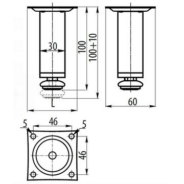 SO-TECH® Möbelfuß Möbelfuß mit Höhenverstellung Ø 30 mm Höhe: 100-150 mm