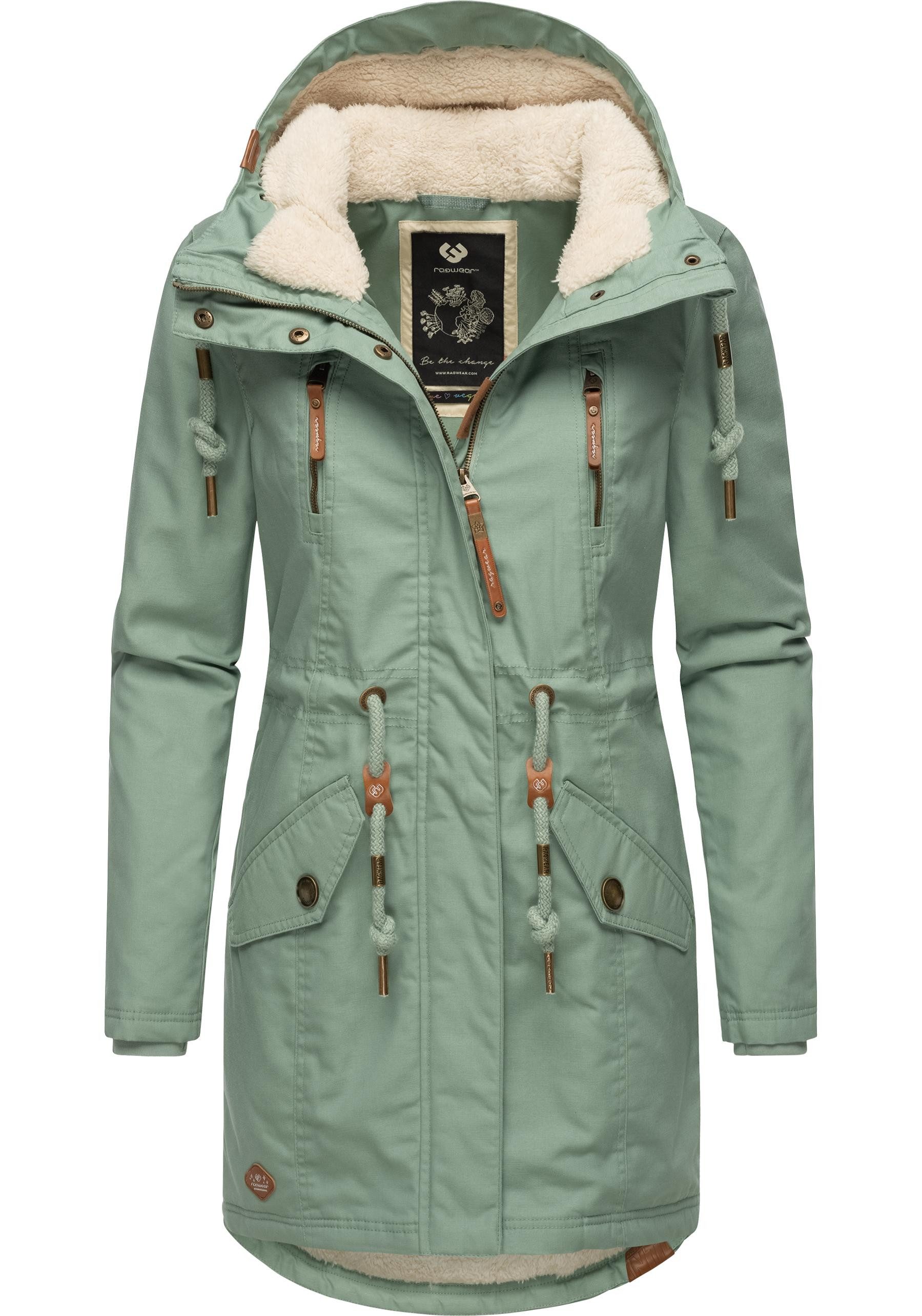 Ragwear Wintermantel Elsie stylischer Winterparka mit Kapuze und Teddyfleece