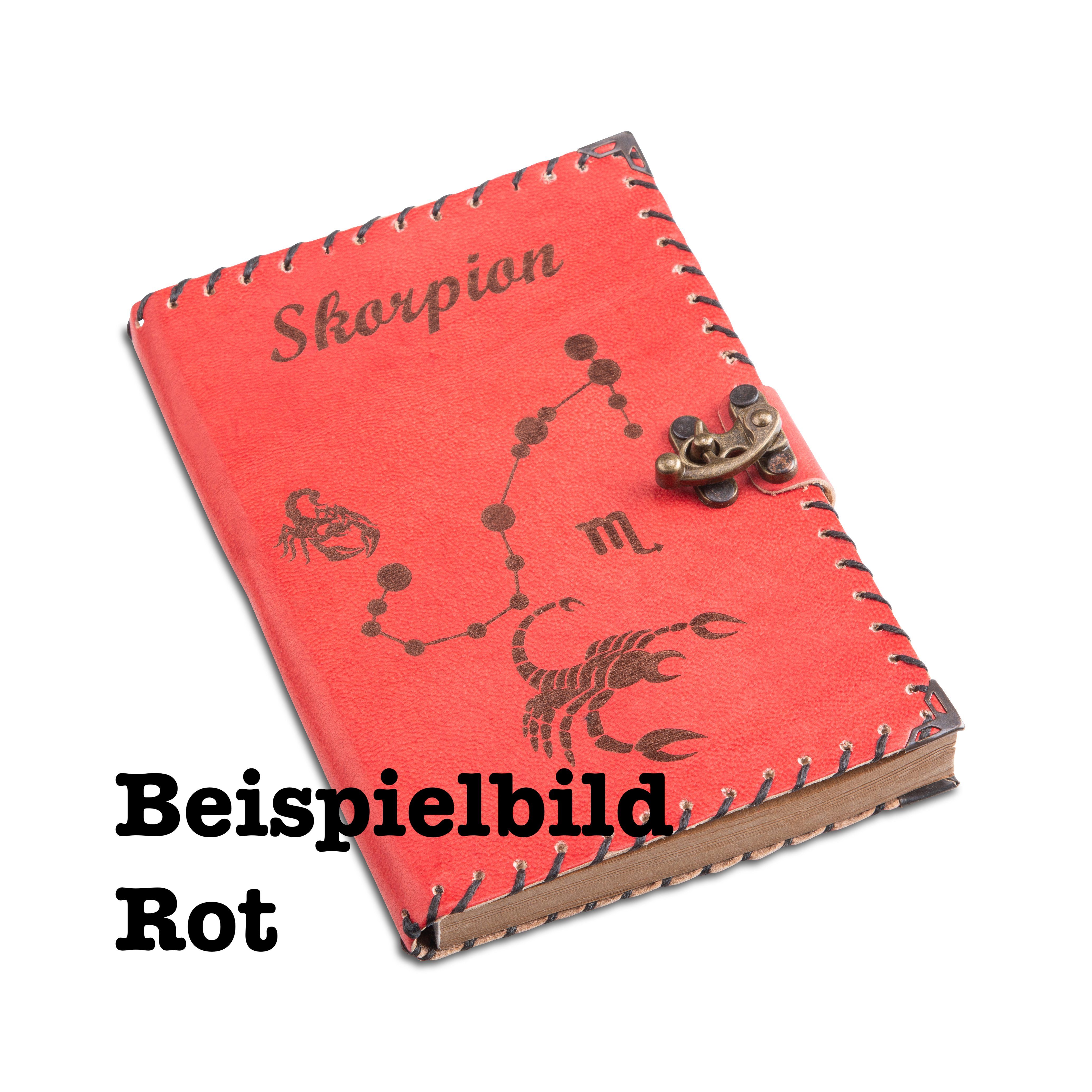 Sternzeichen Notizbuch Handgefertigt Tagebuch Leder Rot Journal, (12 Design) echtem aus Tagebuch QUAMOD