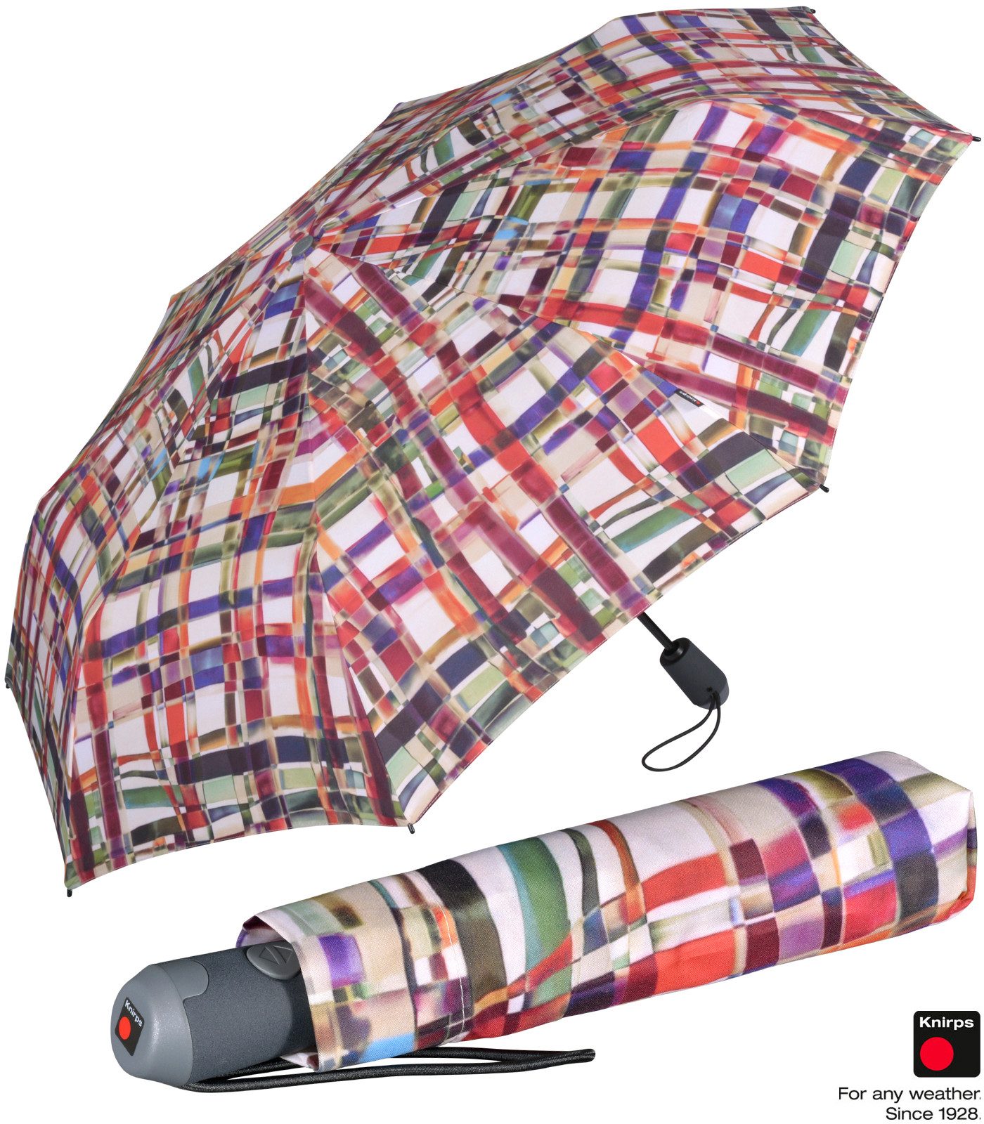 Knirps® Taschenregenschirm E.200 Duomatic mit leichtgängiger Auf-Zu-Automatik, mit Muster aus zahlreichen bunten Streifen