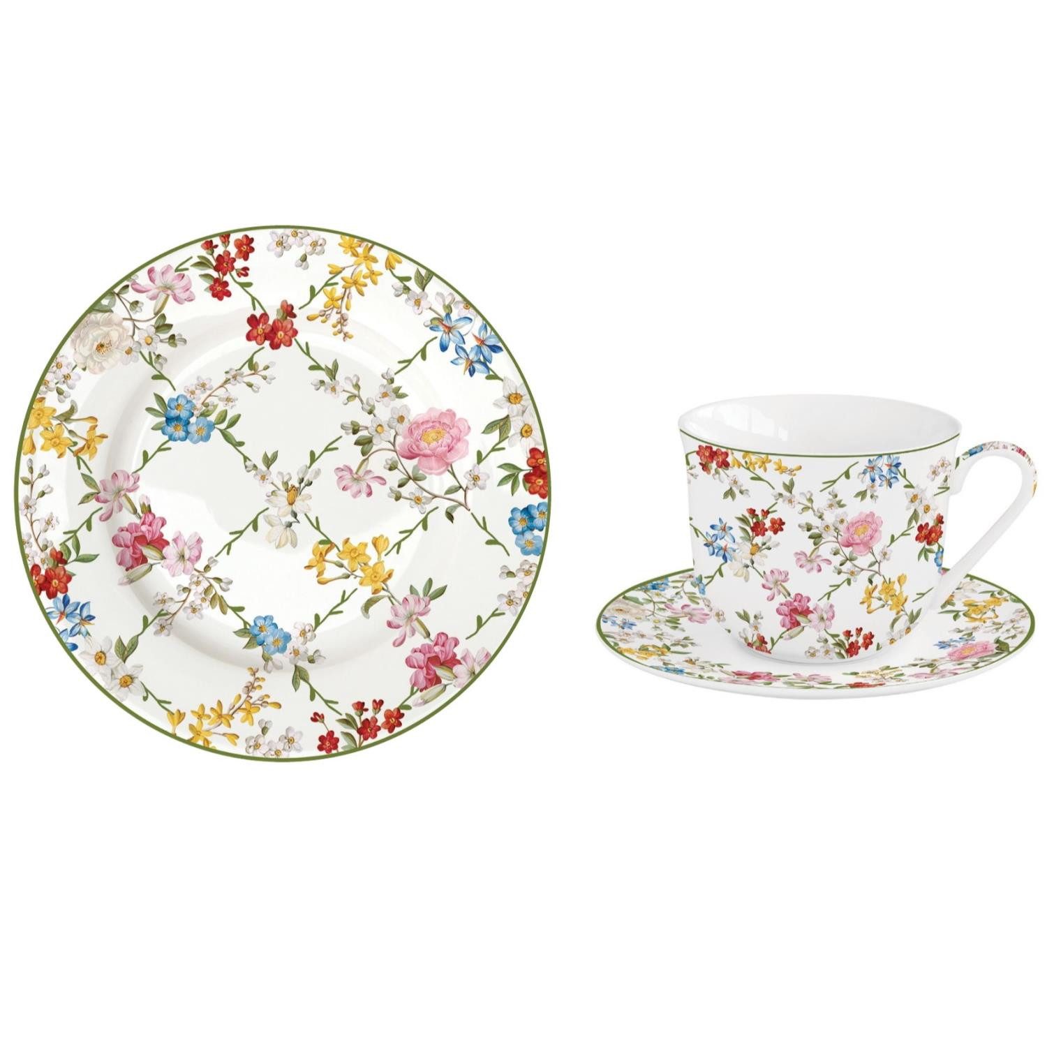 EasyLife Tasse Garden Dreams, Porzellan, Spülmaschinengeeignet, Mehrfarbig, Blumenranken, H: 9.5cm