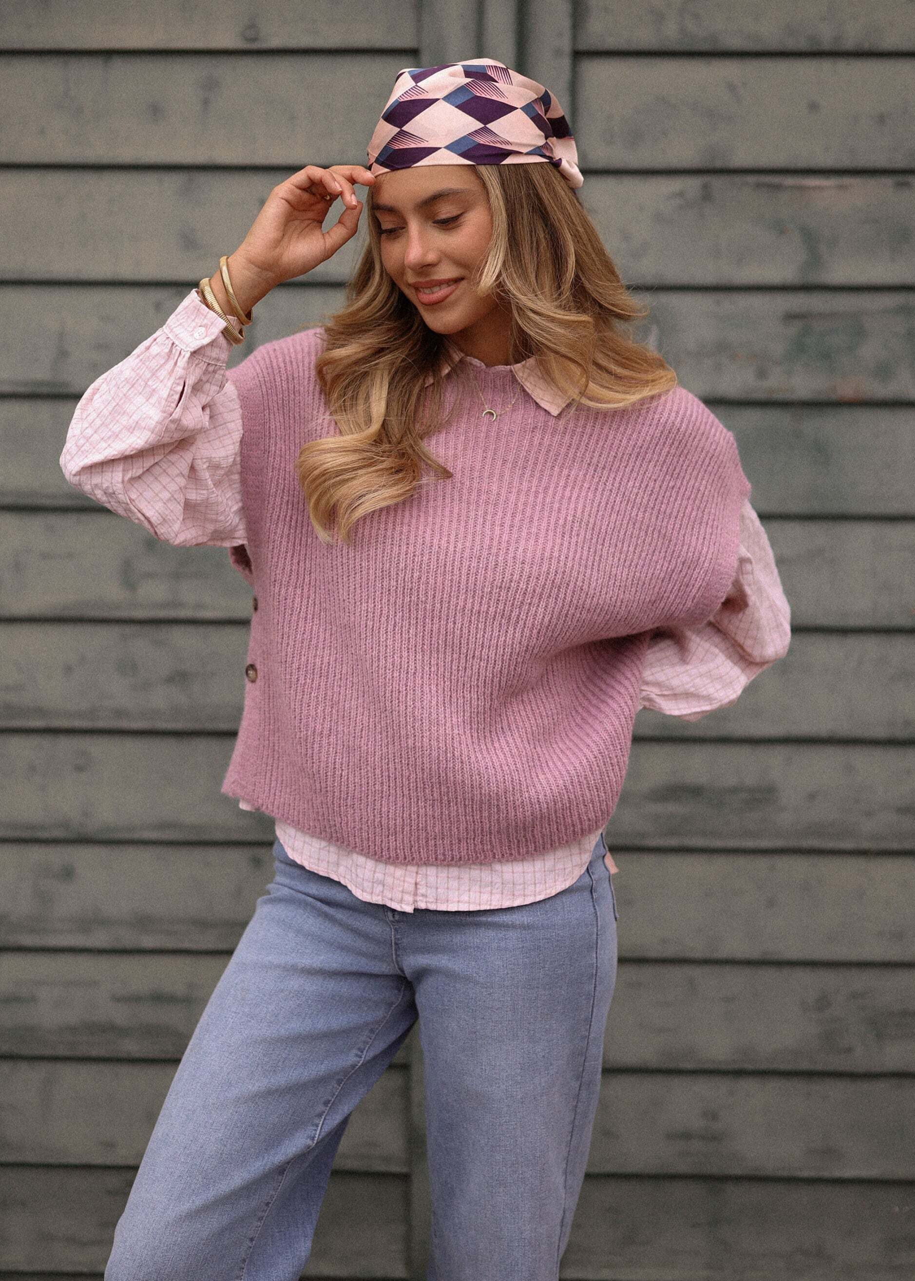 SASSYCLASSY Pullunder Rippstrick-Pullunder für Damen Gemütlicher Pullunder mit seitlichen Knöpfen und Rundhalsausschnitt