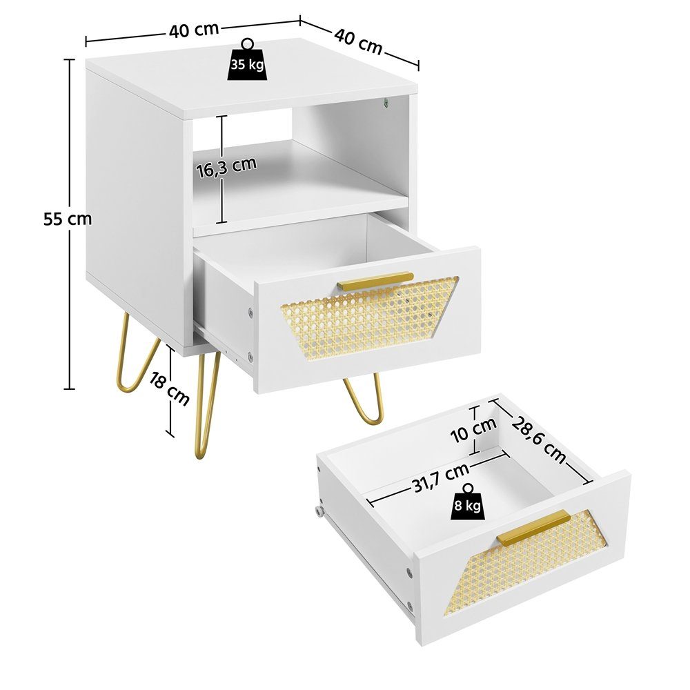 Yaheetech Nachttisch 40x40x55 cm (1-St), Rattan günstig online kaufen