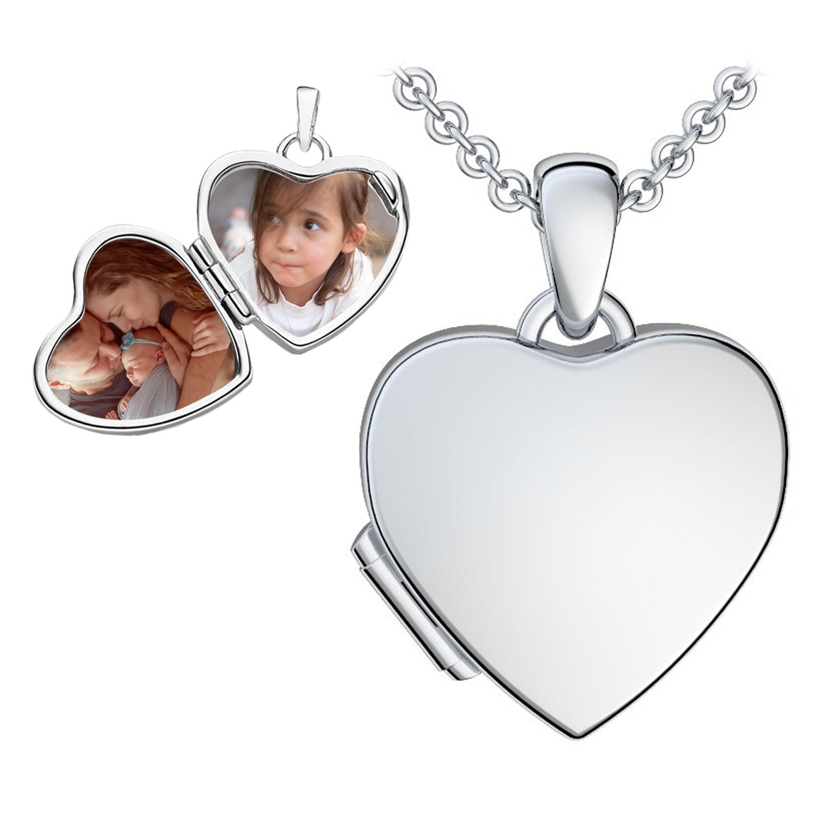Amoonic Amulett Kinder-Medaillon zum Öffnen für Bilder Silber 925 Herzkette Mädchen (inkl. Schmucktäschchen), Anhänger aufklappbar befüllbar Foto Gold Rosegold vergoldet Geschenk
