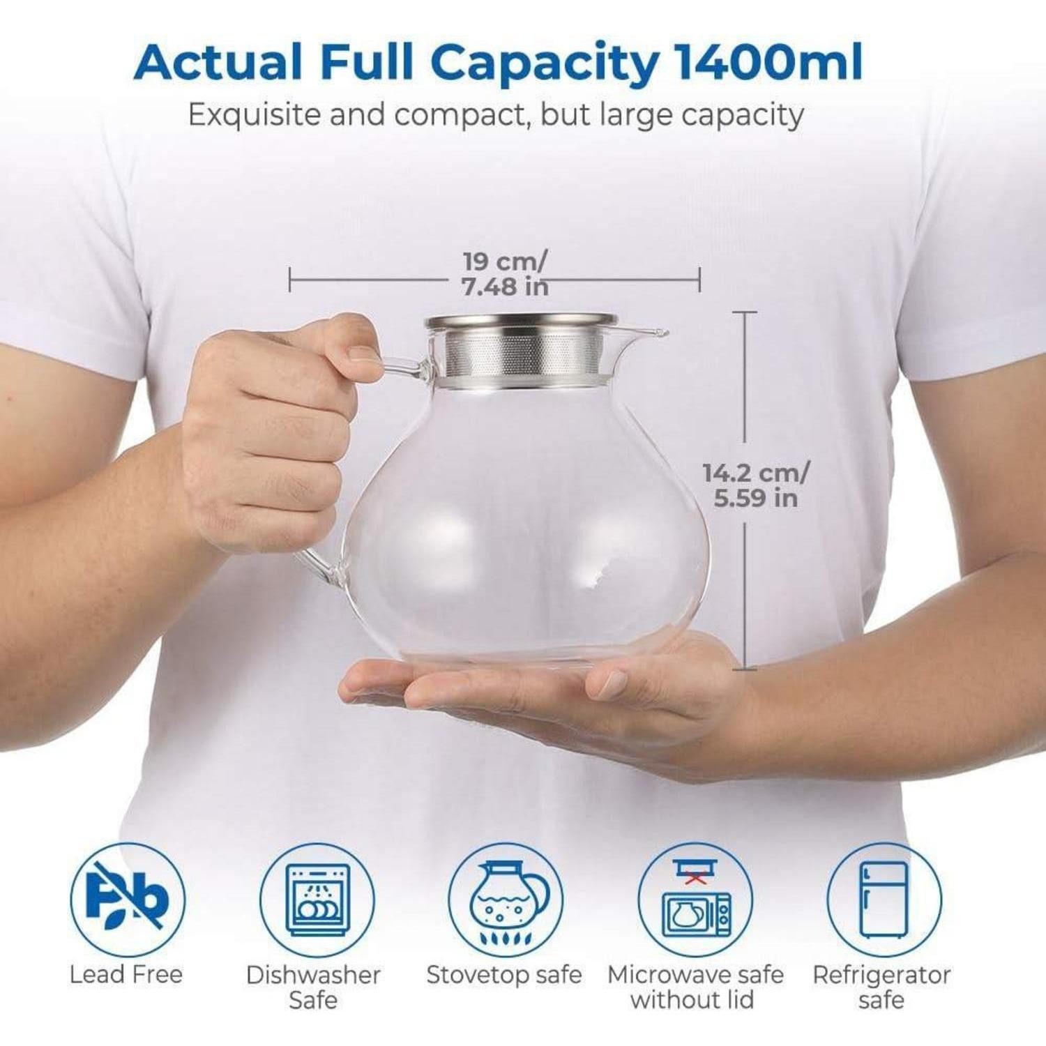 LuxusKollektion Teekanne Teekanne Borosilicate Glas 1400ml Type1 Silberne Teekanne 1400 ml