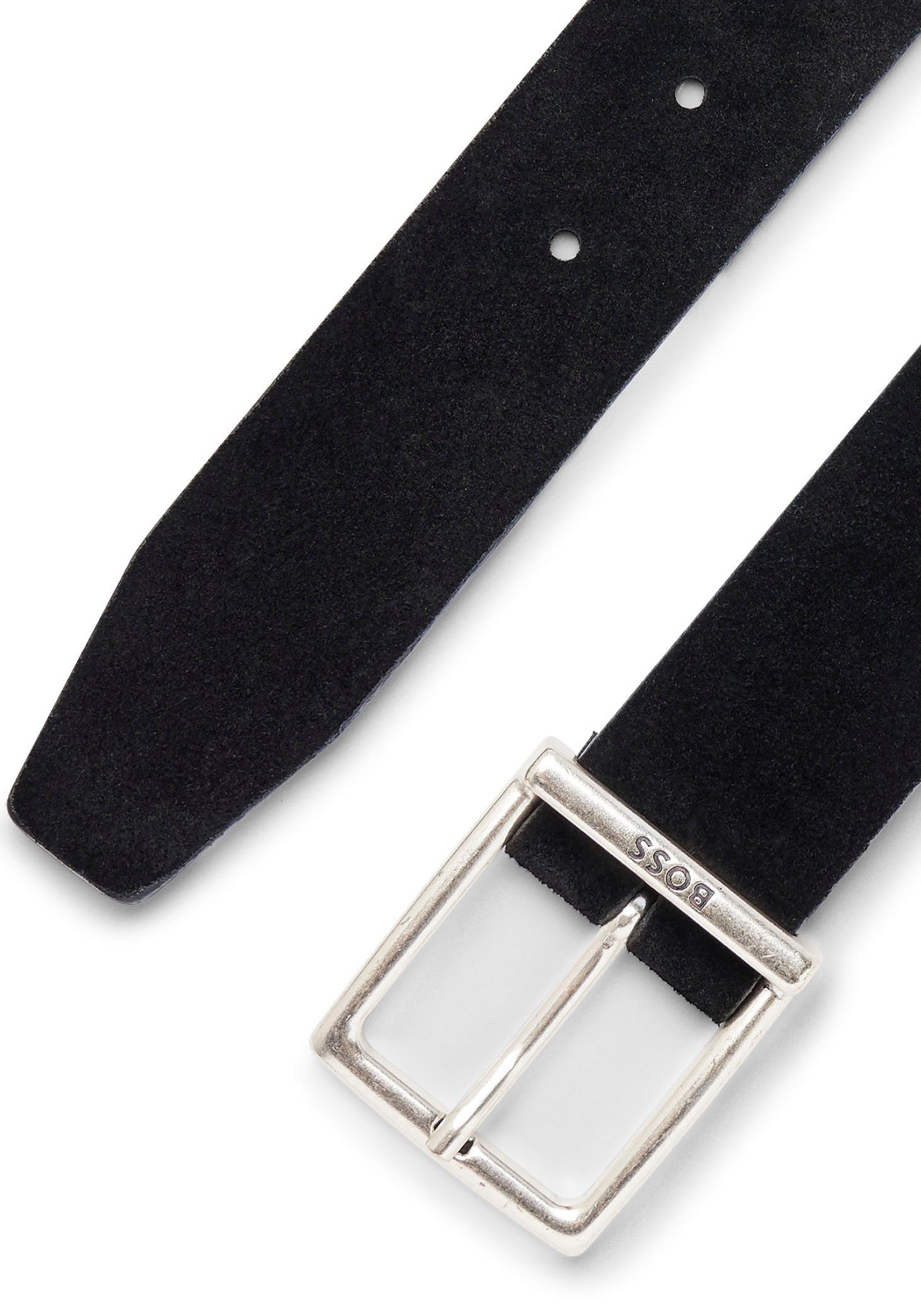 BOSS Ledergürtel aus mit schwarz dezenter Veloursleder Logo-Dornschließe