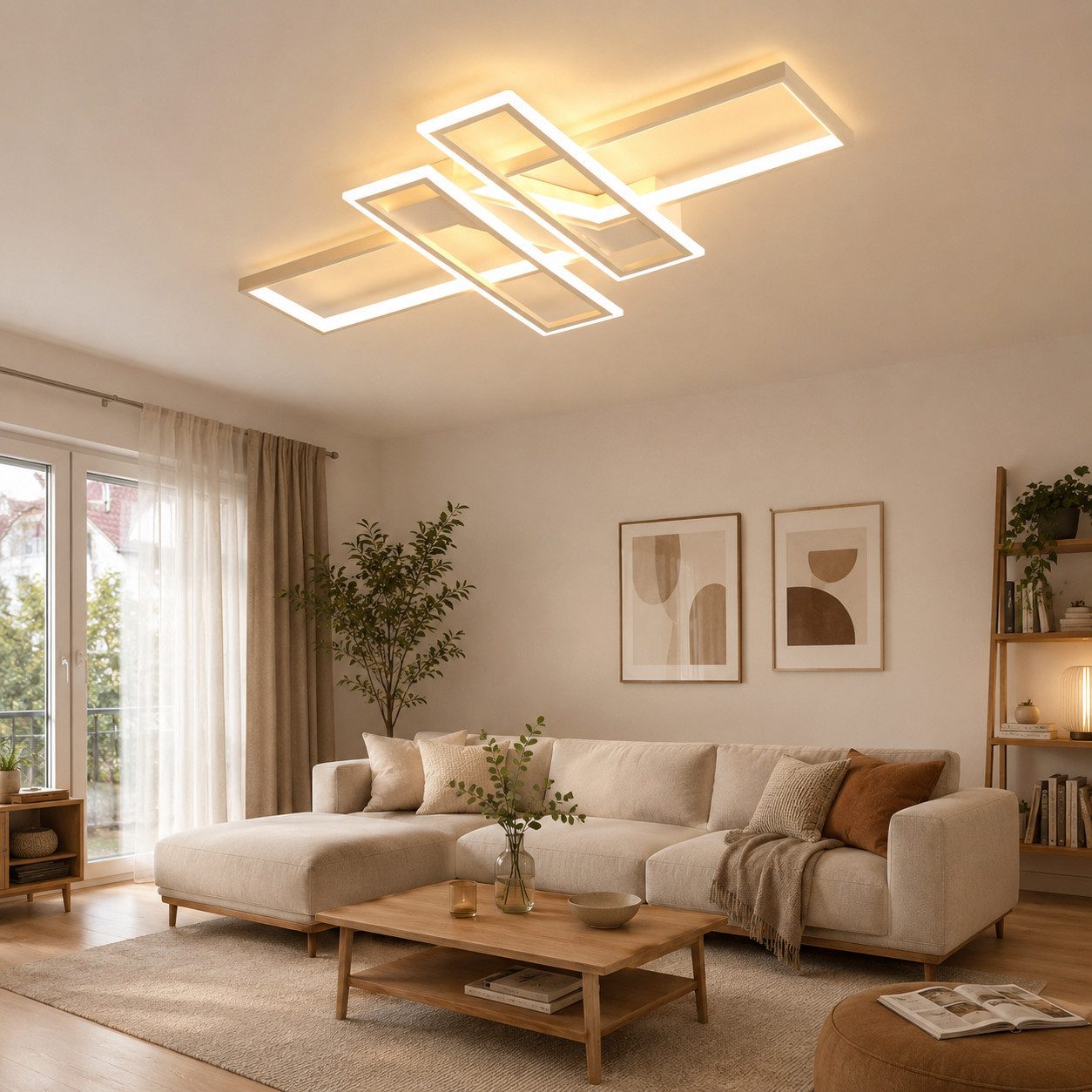 OYLCDI Deckenleuchten LED Deckenlampe 94W Dimmbar mit Fernbedienung 3000-6500k, LED fest integriert Hängeleuchte Wohnzimmer Schlafzimmer Arbeitszimmer, LED fest integriert, Dimmbar Hängeleuchte Aluminium, Kaltweiß, Warmweiß, Neutralweiß, Mit Fernbedienung
