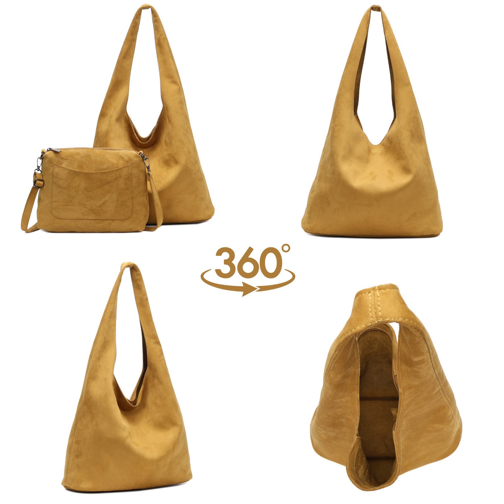 MIRROSI Shopper Damen Hobo Bag 2-in-1 in Wildleder-Optik aus Polyester (mit kleiner Umhängetasche, groß & lässig, ca. 37 x 15 x 32 cm), Neue Kollektion Herbst/W – Bild 3 von 3