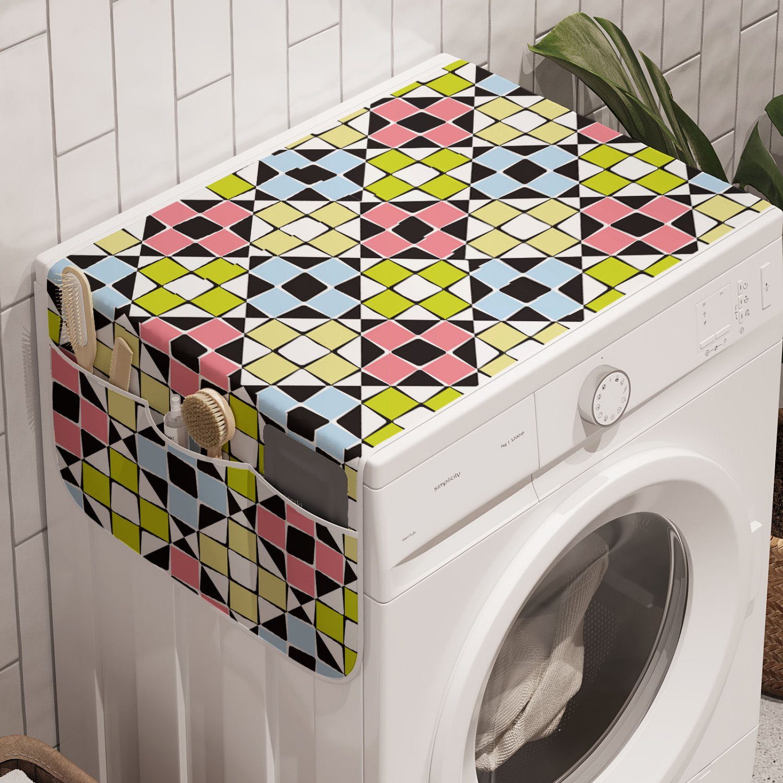 Geometrisch Waschmaschine Trockner, für Badorganizer Quadrat Rhombus Modernes und in Abakuhaus Anti-Rutsch-Stoffabdeckung