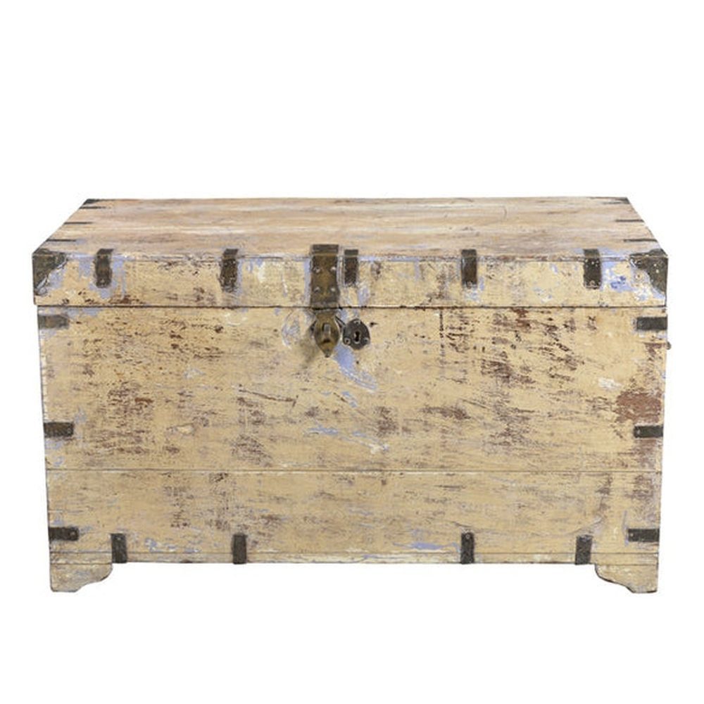 Luxury-Park-Direct Kommode Große Truhe cremebeige shabby chic Altholz India.Luxury Park