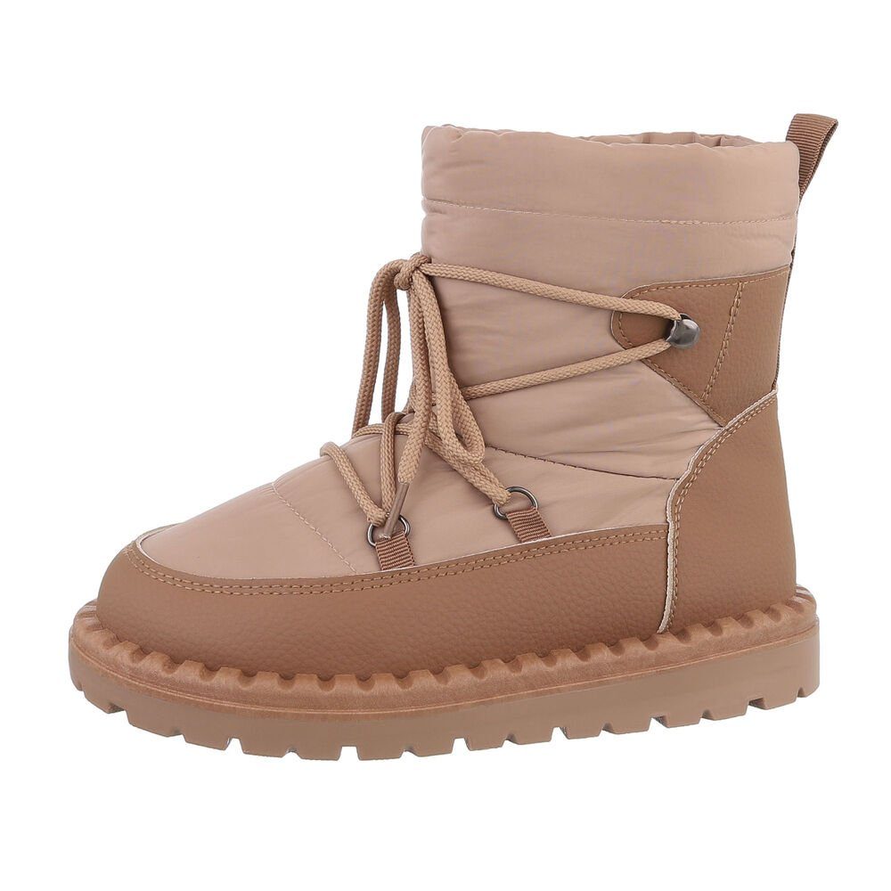 Ital-Design Damen Snowboots Freizeit Snowboots Flach Schnürstiefeletten in Hellbraun