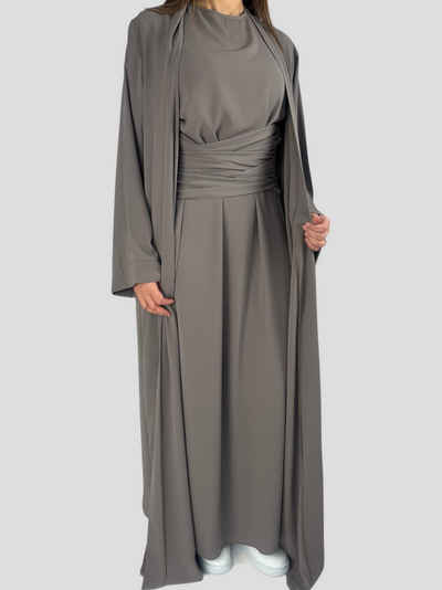 Aymasal Maxikleid 2 Teiliges Set Kimono mit Unterkleid Kimono Anisa Abaya Kaftan Individuell Tragbar, Luxuriös, Mit integriertem Band