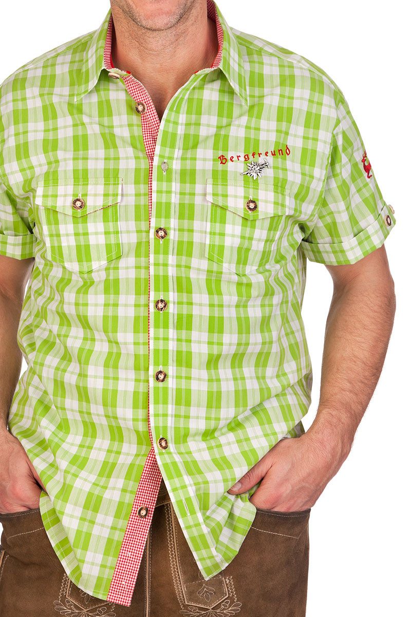 Orbis Textil GmbH & Co. KG Trachtenhemd Trachtenhemd - BERGFREUND - dunkelrot, apfelgrün, hellblau