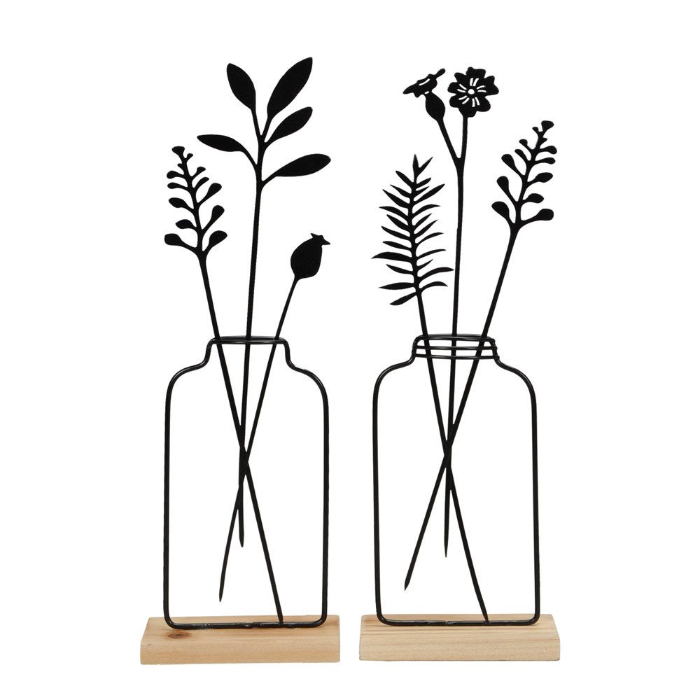 Tischvase 2tlg. Dekoaufsteller BLUMENVASE schwarz natur H29cm Vase mit Blumen mo