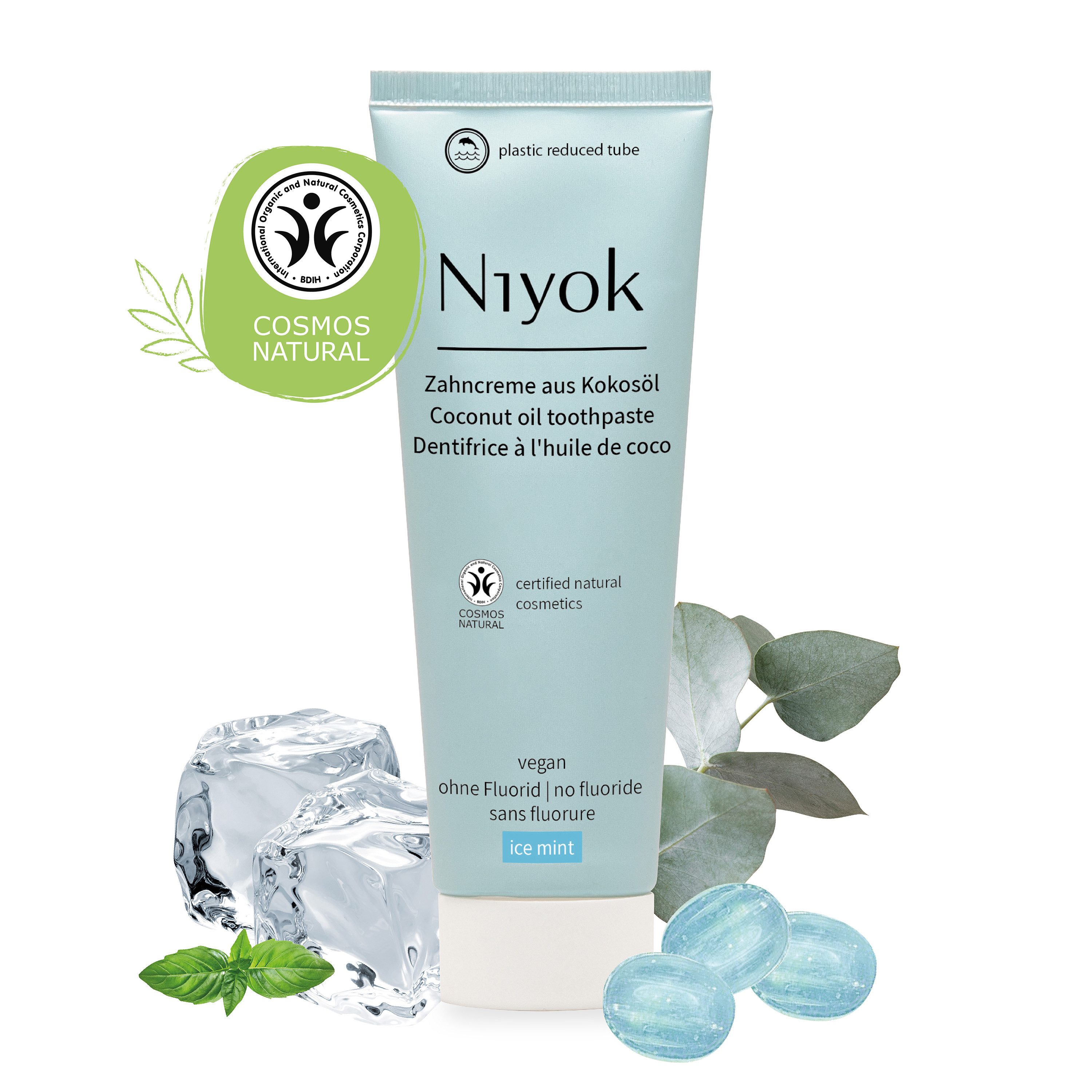 Niyok Zahnpasta aus Bio Kokosöl Ohne Fluorid & Vegan für Intensive Pflege & Frische, Eisminze (Ice mint)