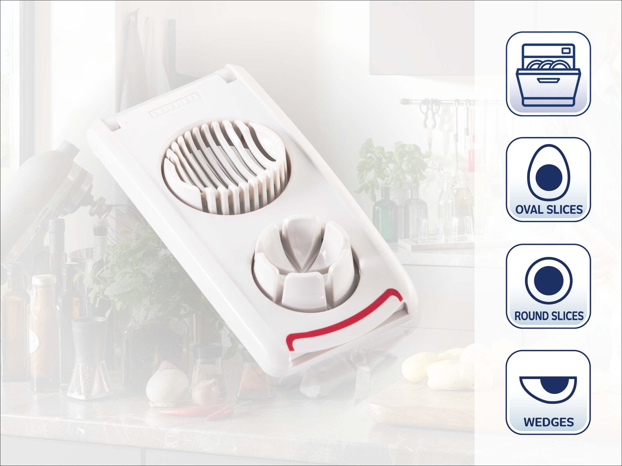 Leifheit Eierschneider Eierschneider Combi, (1-tlg), 3 Funktionen, Edelstahldrähte, Anti-Rutsch-Applikation