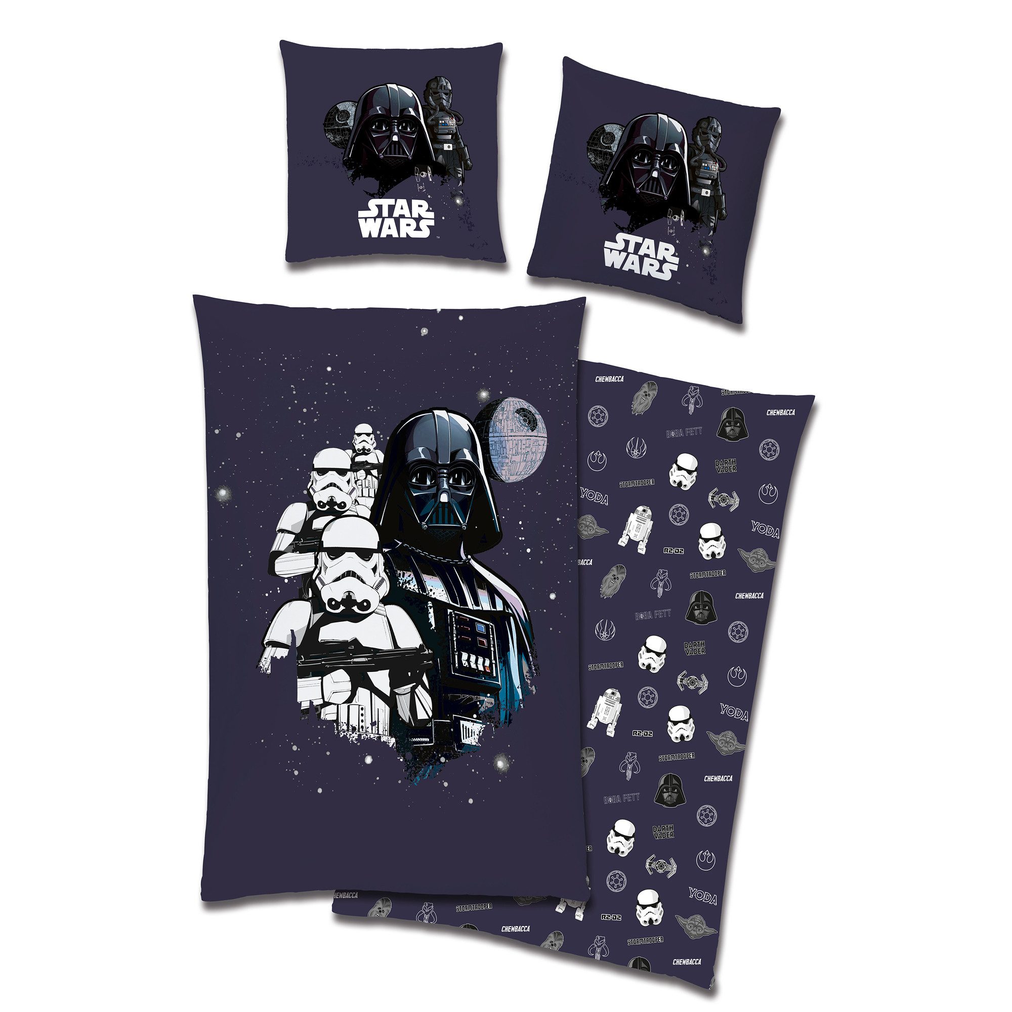 Familando Kinderbettwäsche Star Wars "Darth Vader" 135x200cm 80x80cm 100% Baumwolle, Renforcé, 2 teilig, mit Reißverschluss